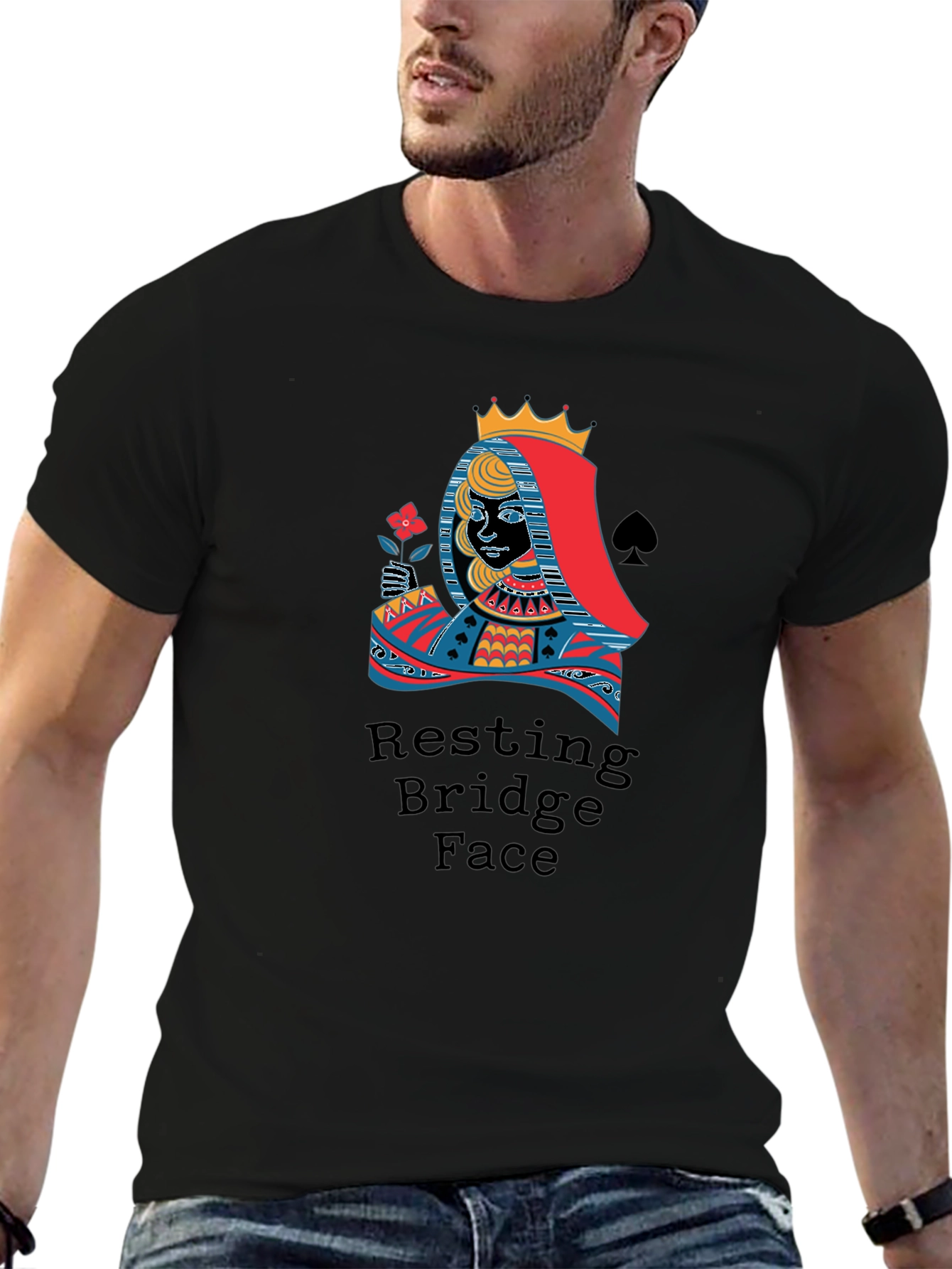 Black Resting Bridge Face T-Shirt - Queen of Spades Design view 6