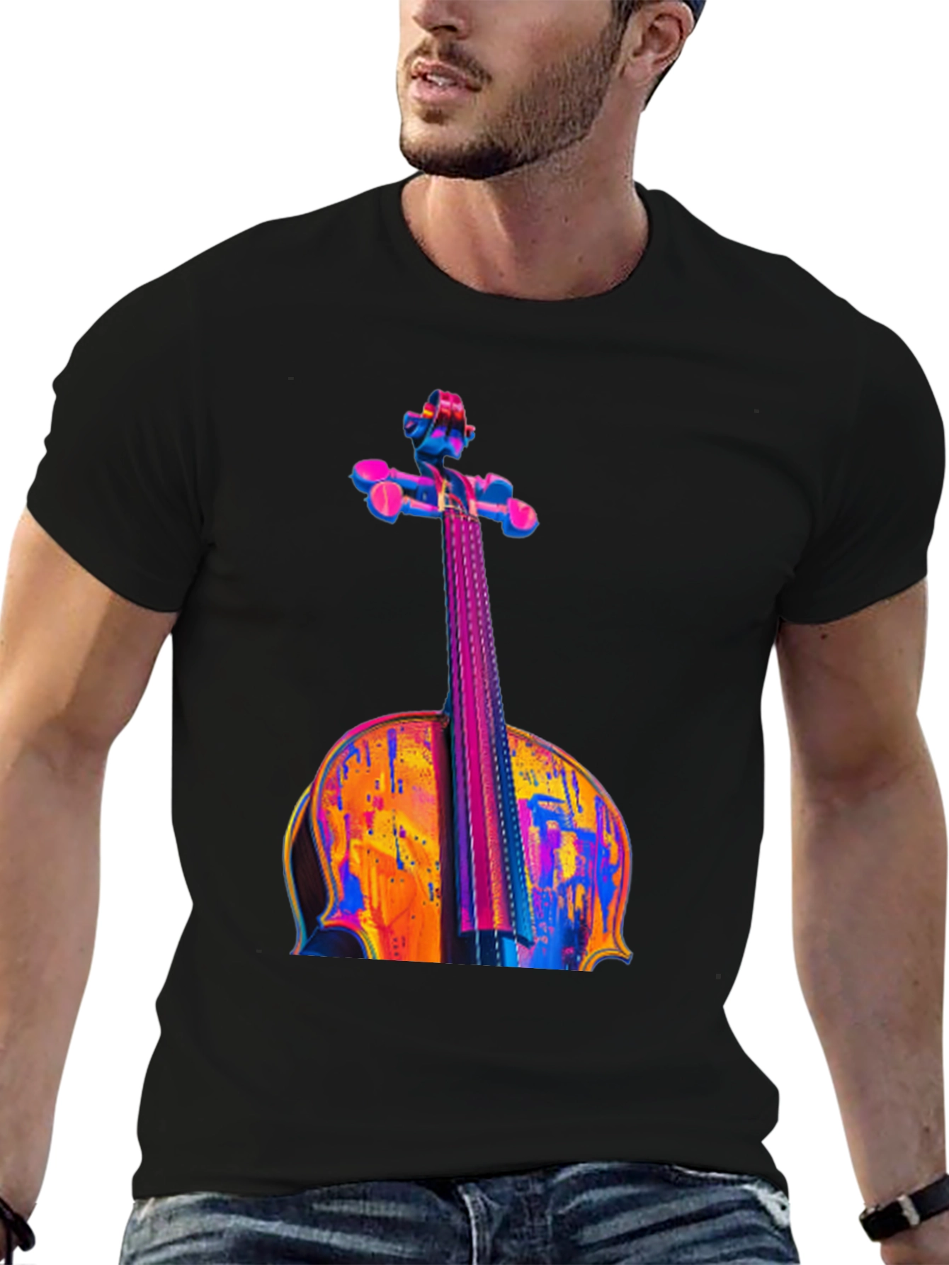 Black Vibrant Cello Graphic Black T-Shirt view 6