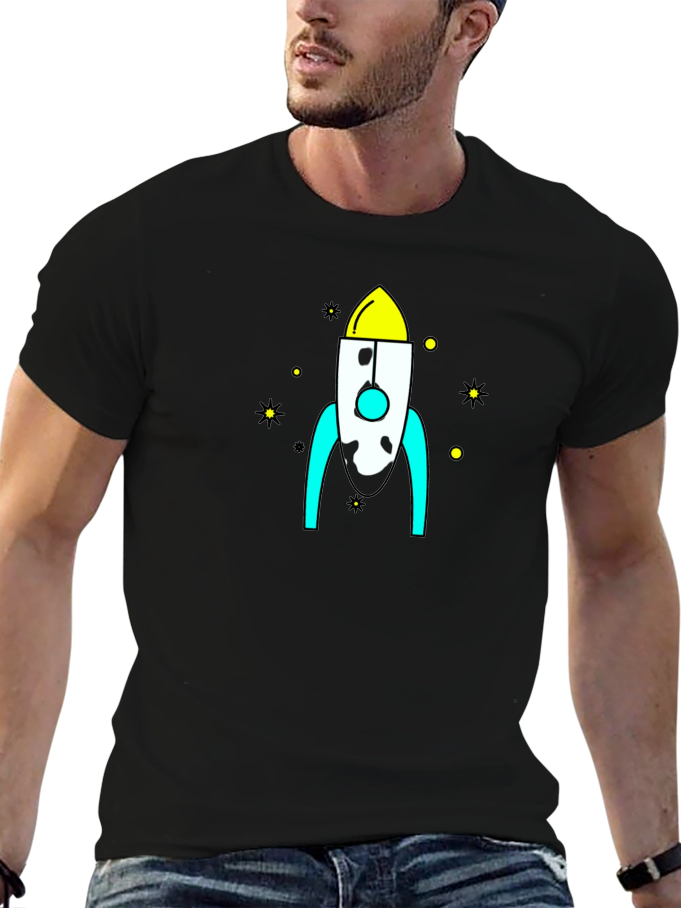 Black Rocket Graphic Black T-Shirt - Space Adventure Style view 6