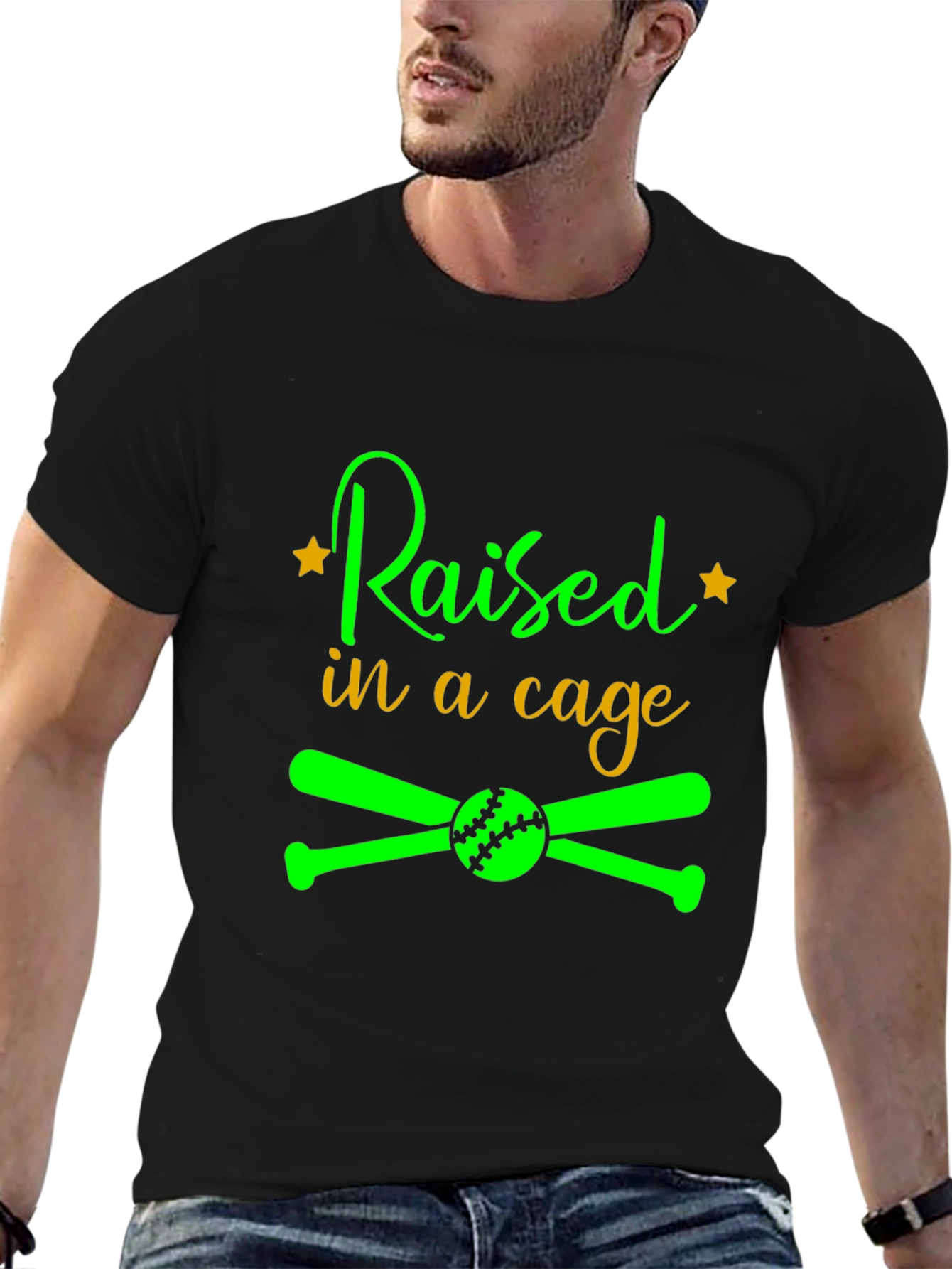 Raised in a Cage Baseball T-Shirt - 6
