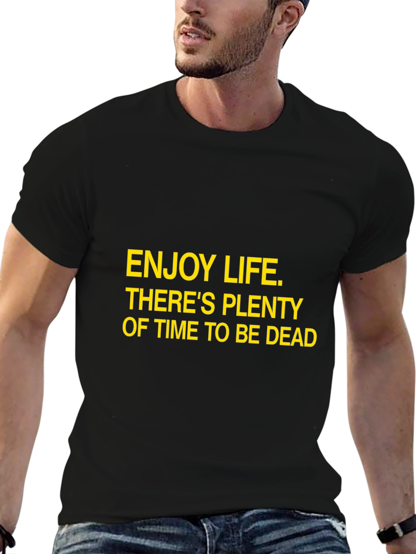 Black Enjoy Life Slogan T-Shirt - Black Cotton Crew Neck view 6