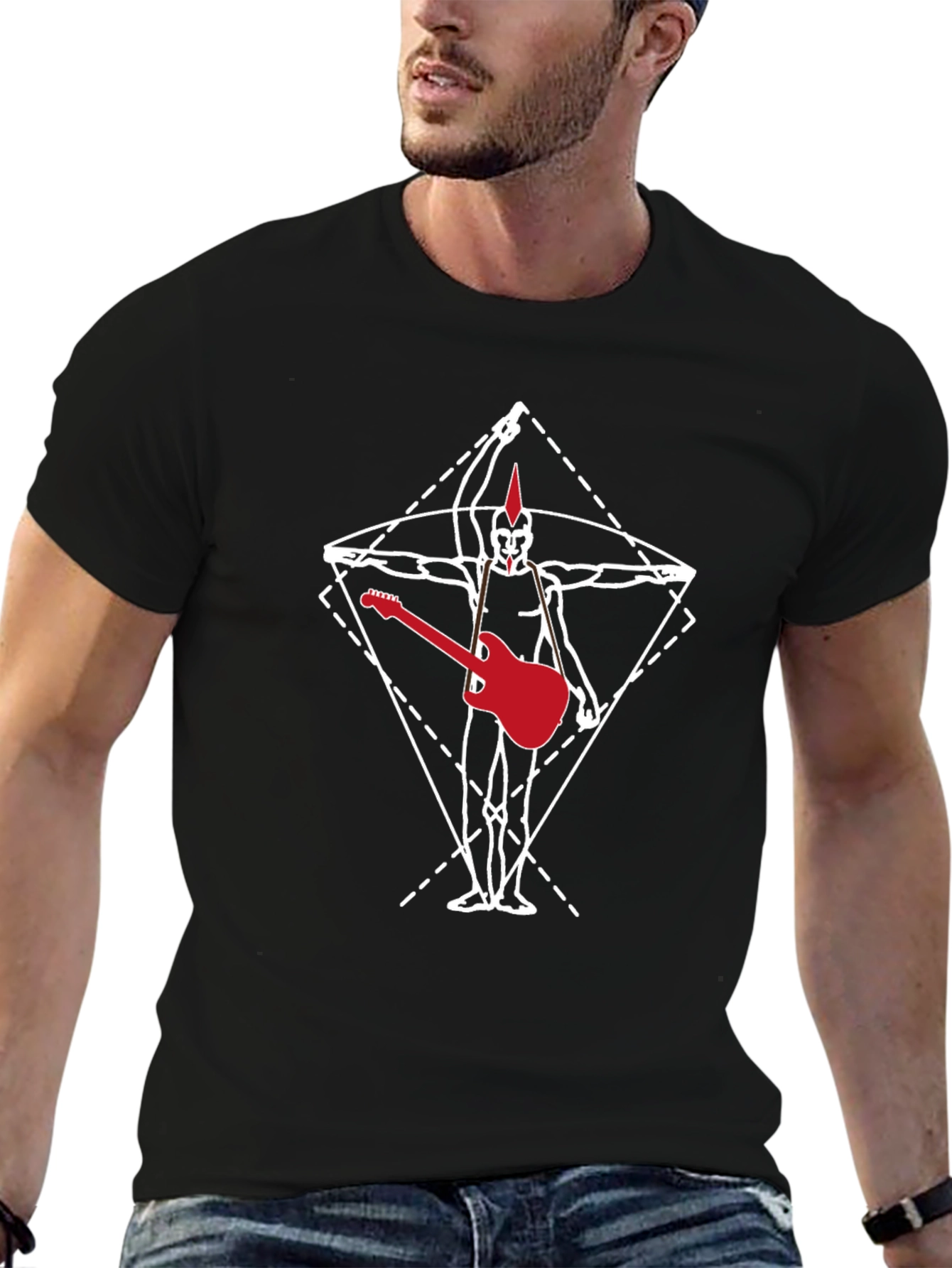 Black Vitruvian Punk Guitar T-Shirt view 6