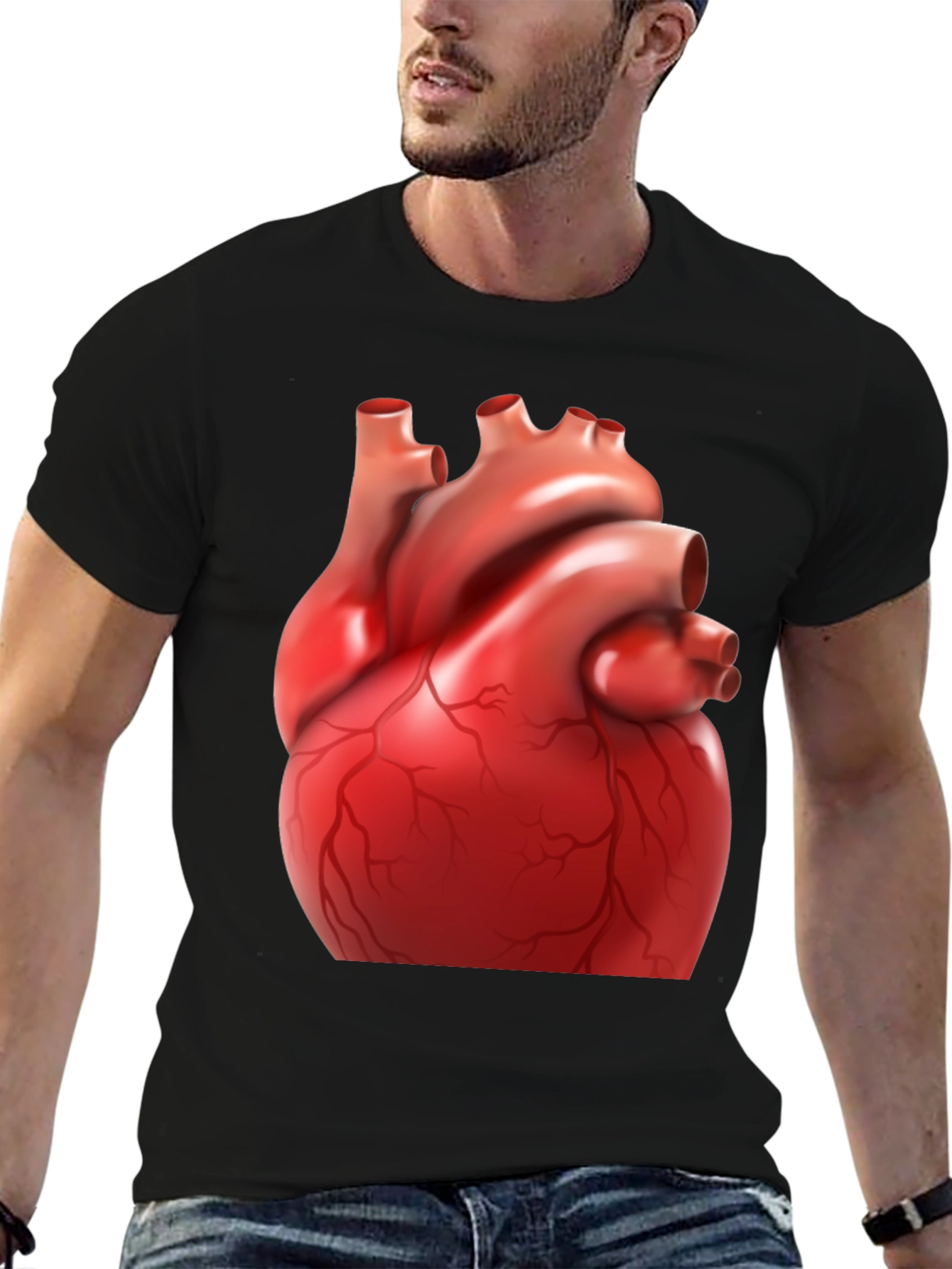 Black Anatomical Heart Graphic Tee - Black Cotton Blend Shirt view 6