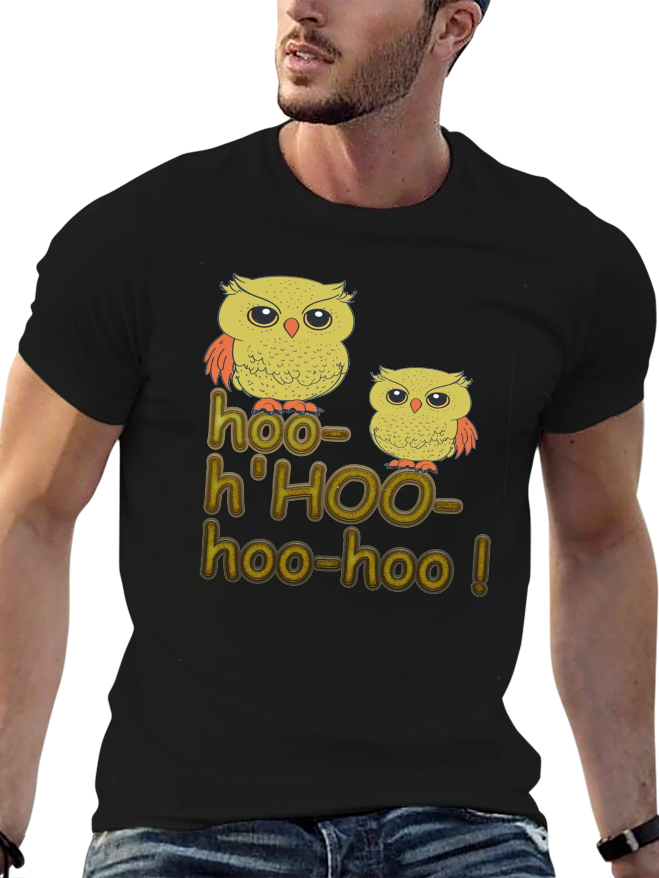 Black Owl Hoo-Hoo! Black Graphic T-Shirt view 6