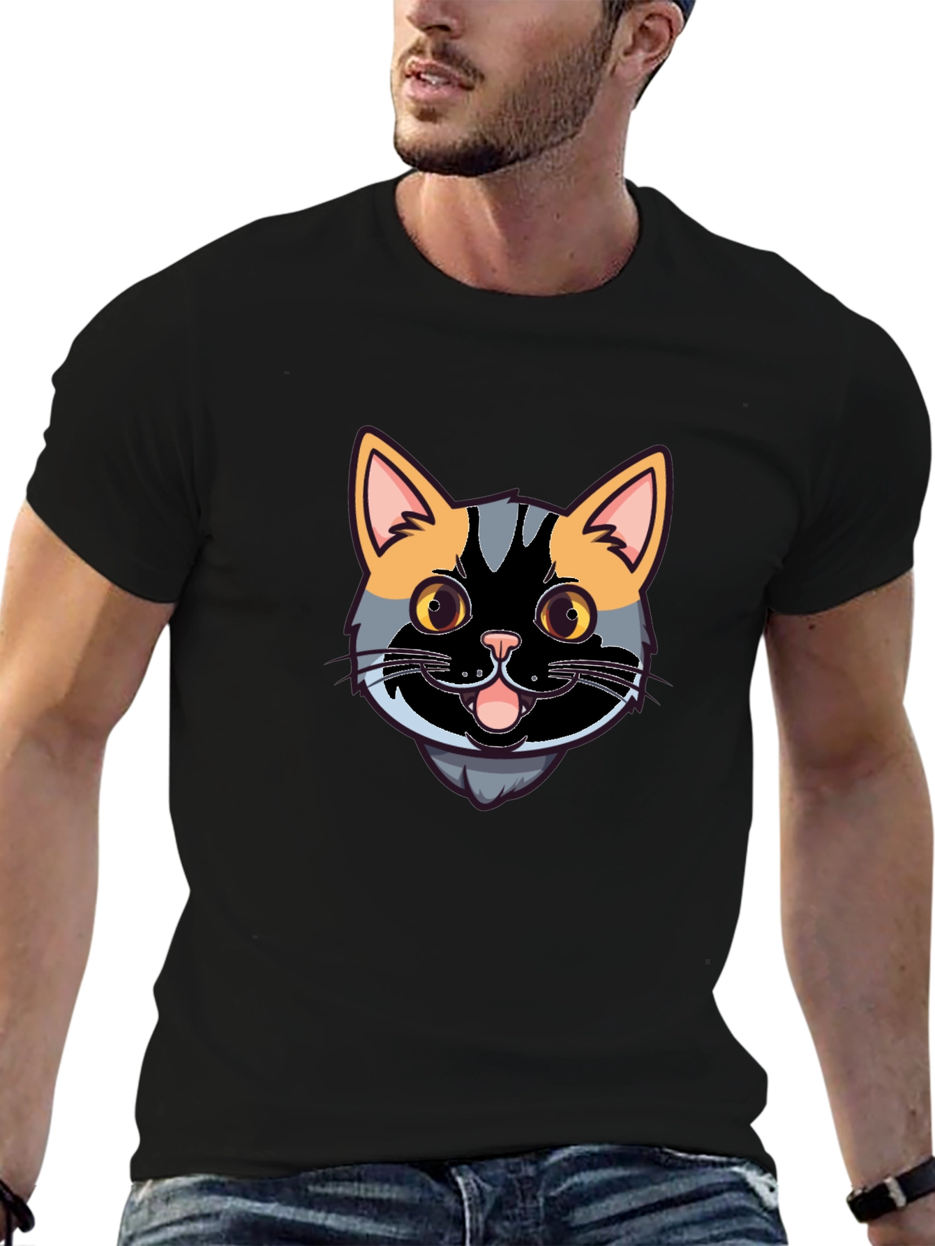 Black Cool Cat Graphic Tee - Black Casual Shirt view 6