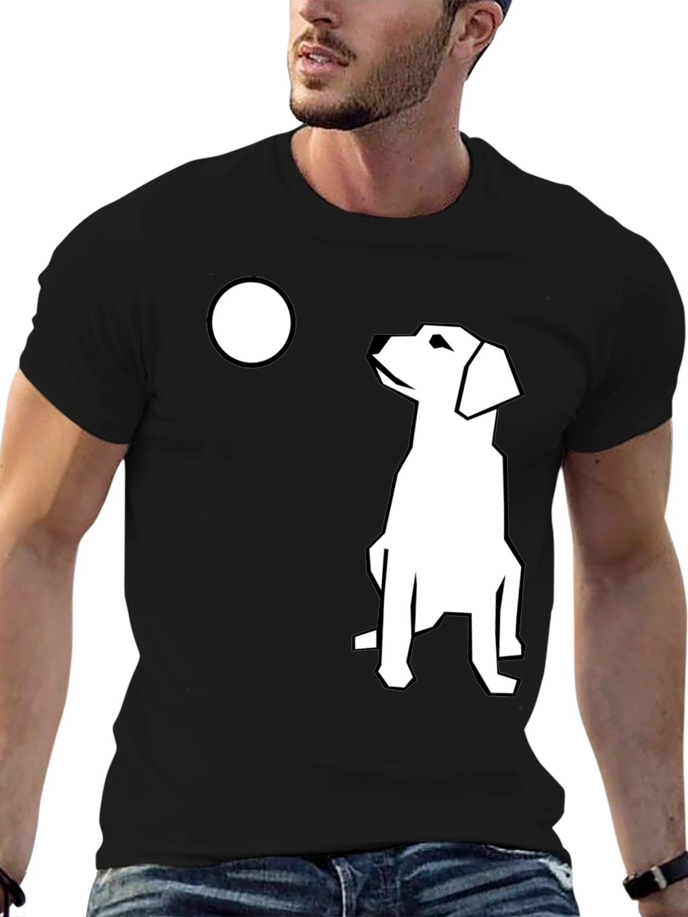 Black Modern Dog Graphic T-Shirt - Black Casual Tee view 6