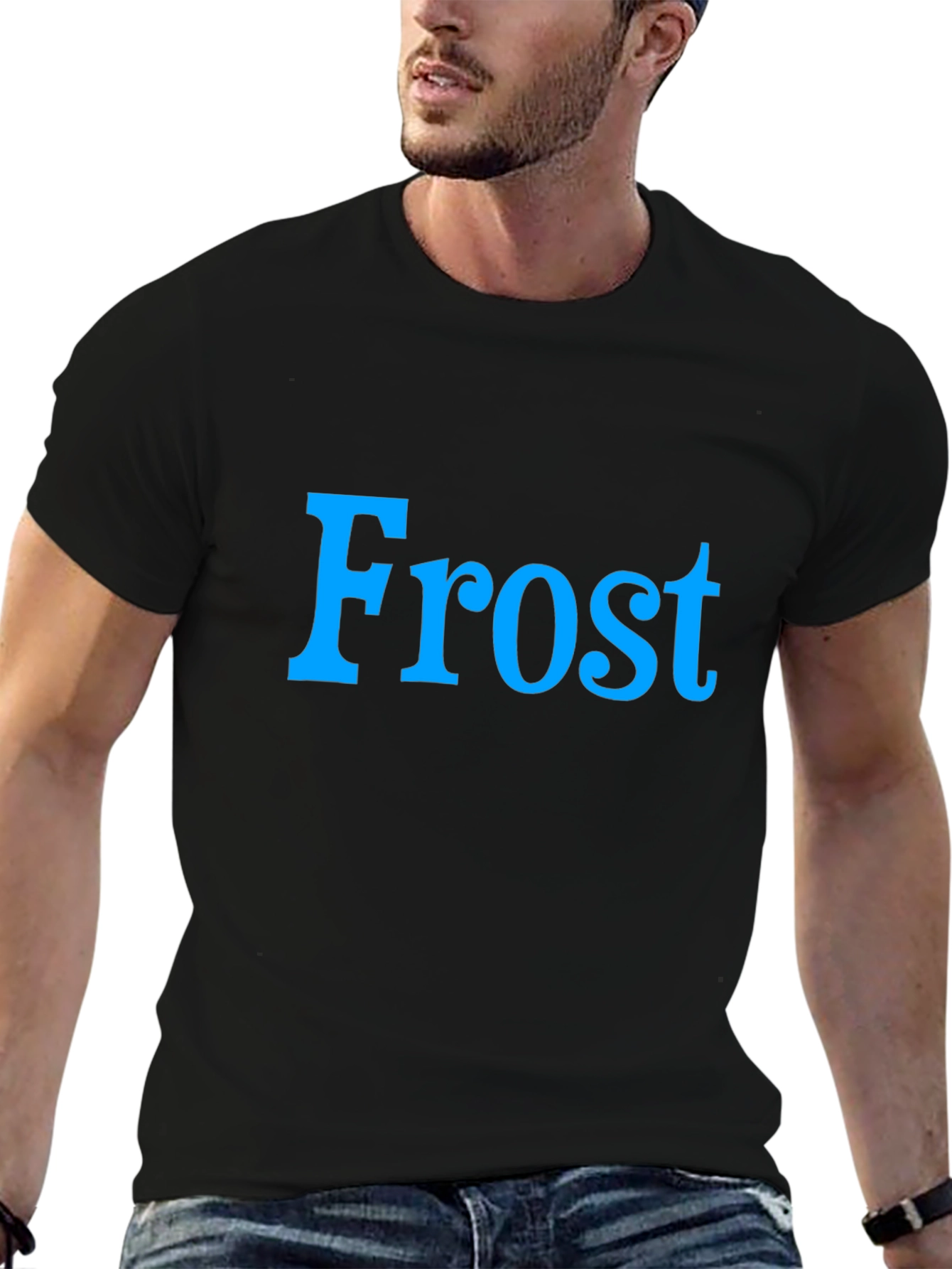 Black Frost Graphic Tee - Cool Blue Text on Black Shirt view 6