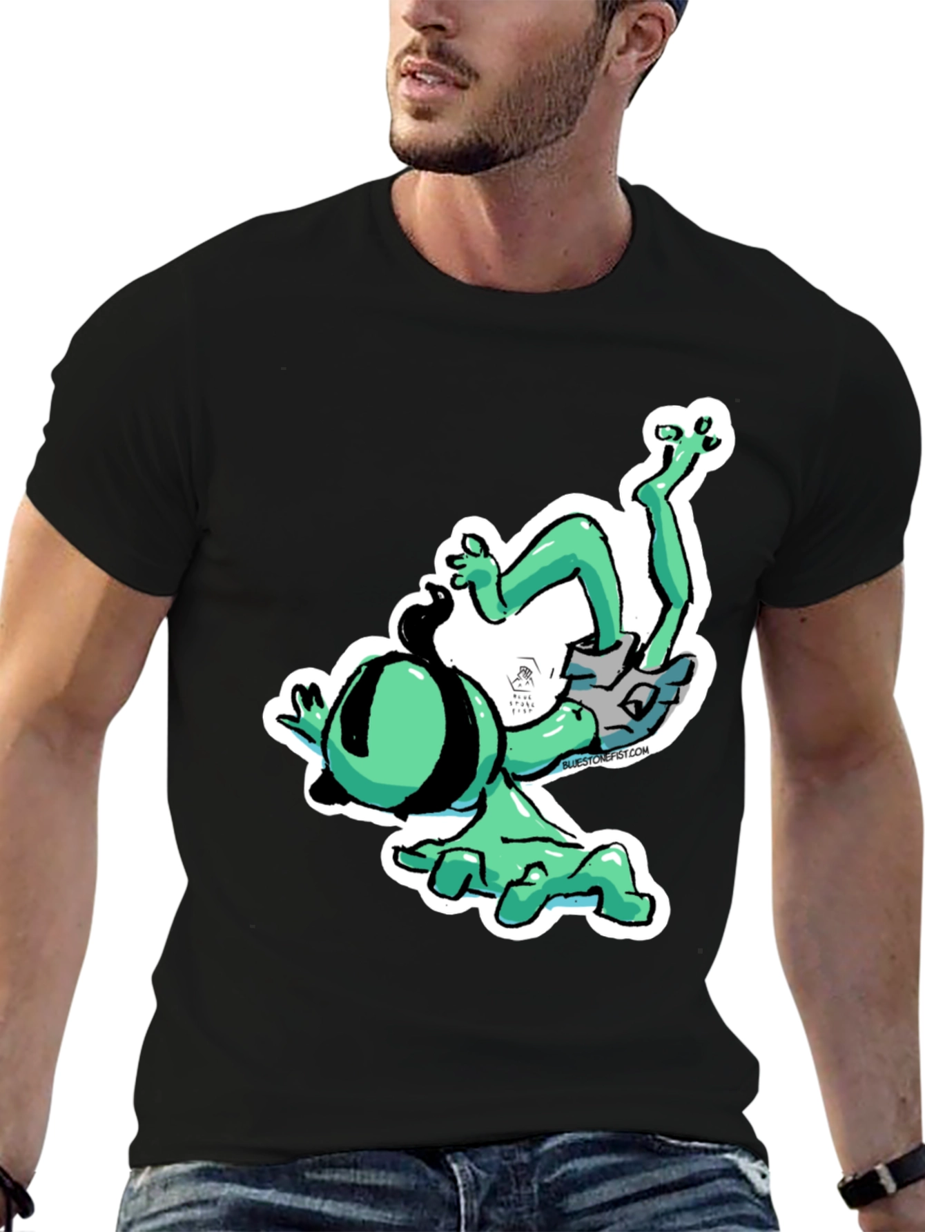 Black Funky Cartoon Alien T-Shirt - Black Cotton Blend view 6