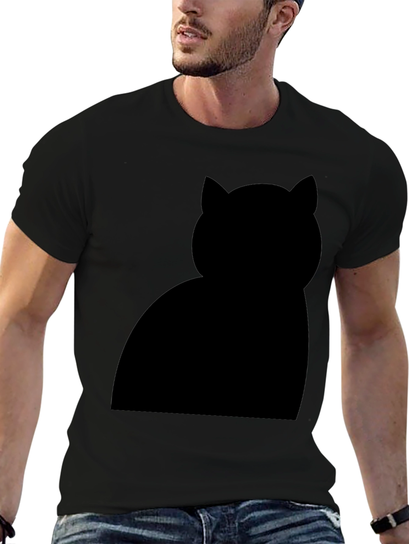 Black Black Cat Silhouette T-Shirt - Unisex Casual Tee view 6