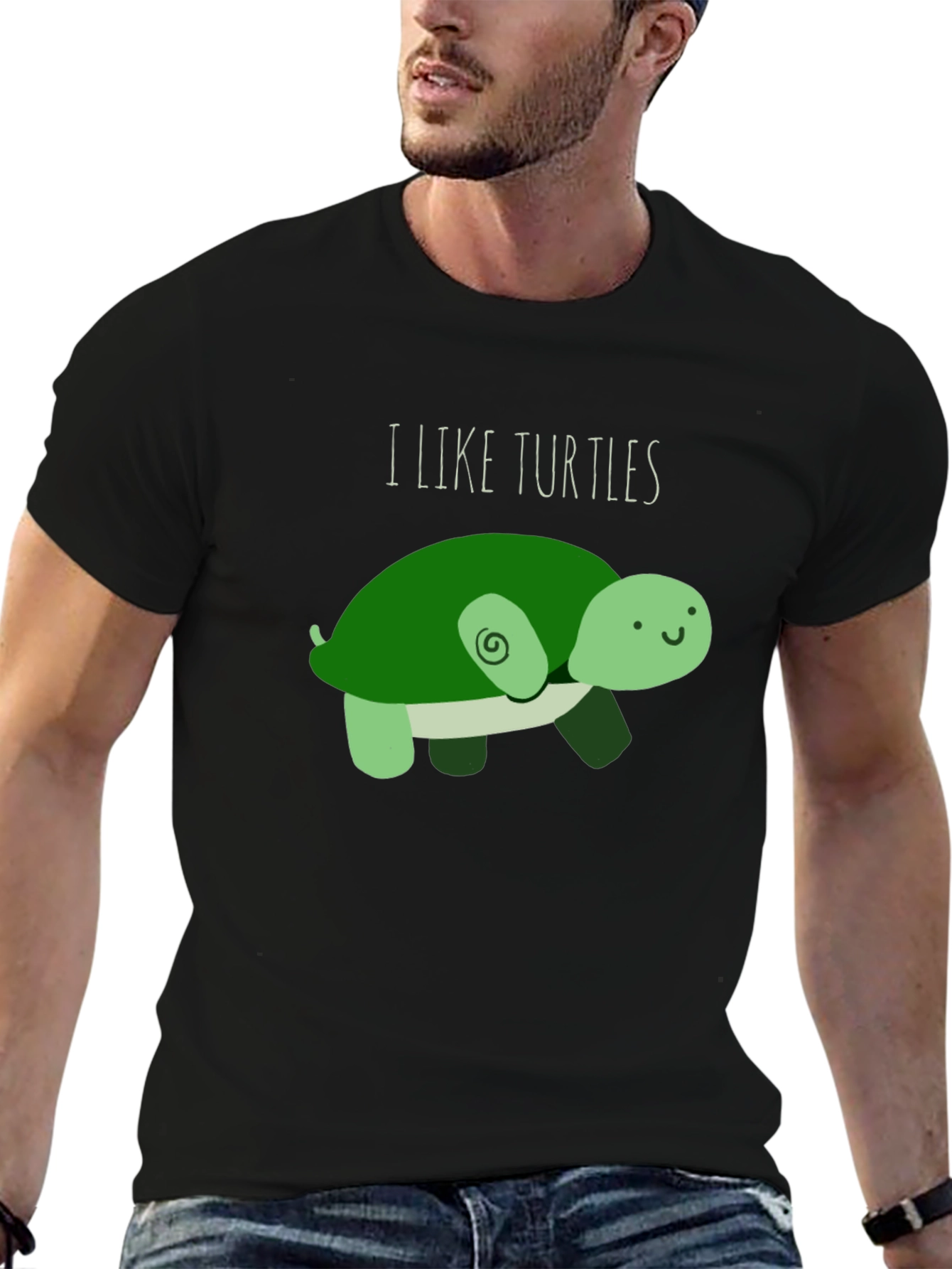 Black I Like Turtles T-Shirt - Cute Cartoon Design view 6