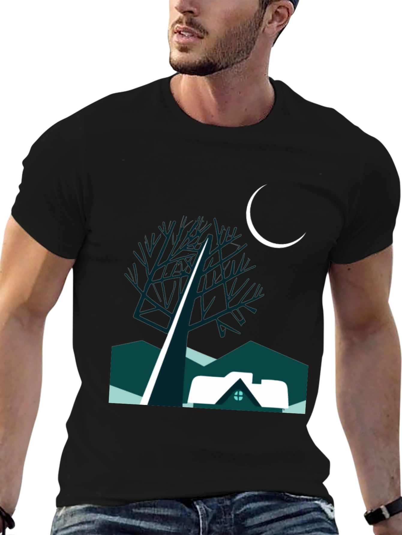 Black Night Scene Graphic Tee view 6