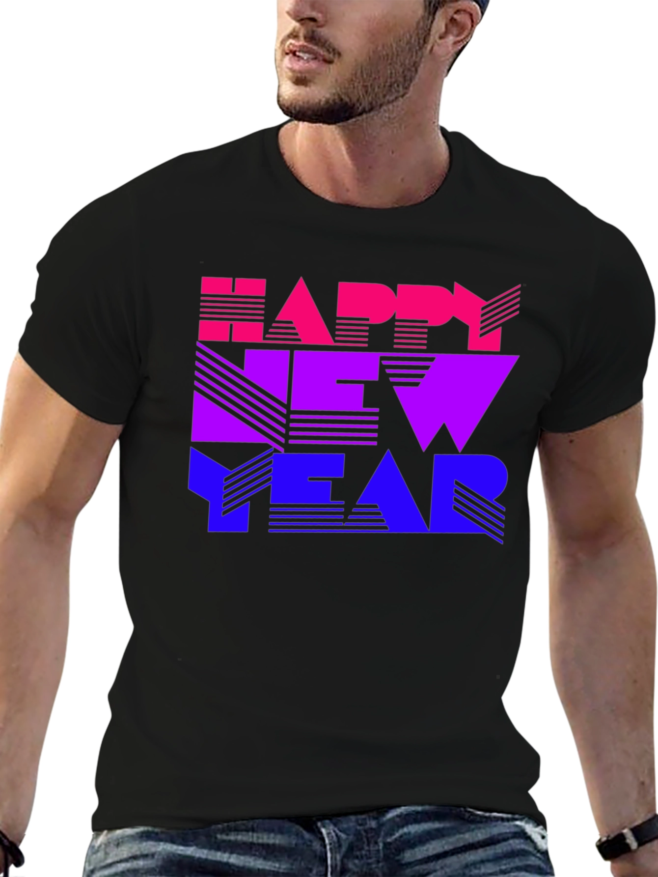 Black Happy New Year Gradient T-Shirt view 6