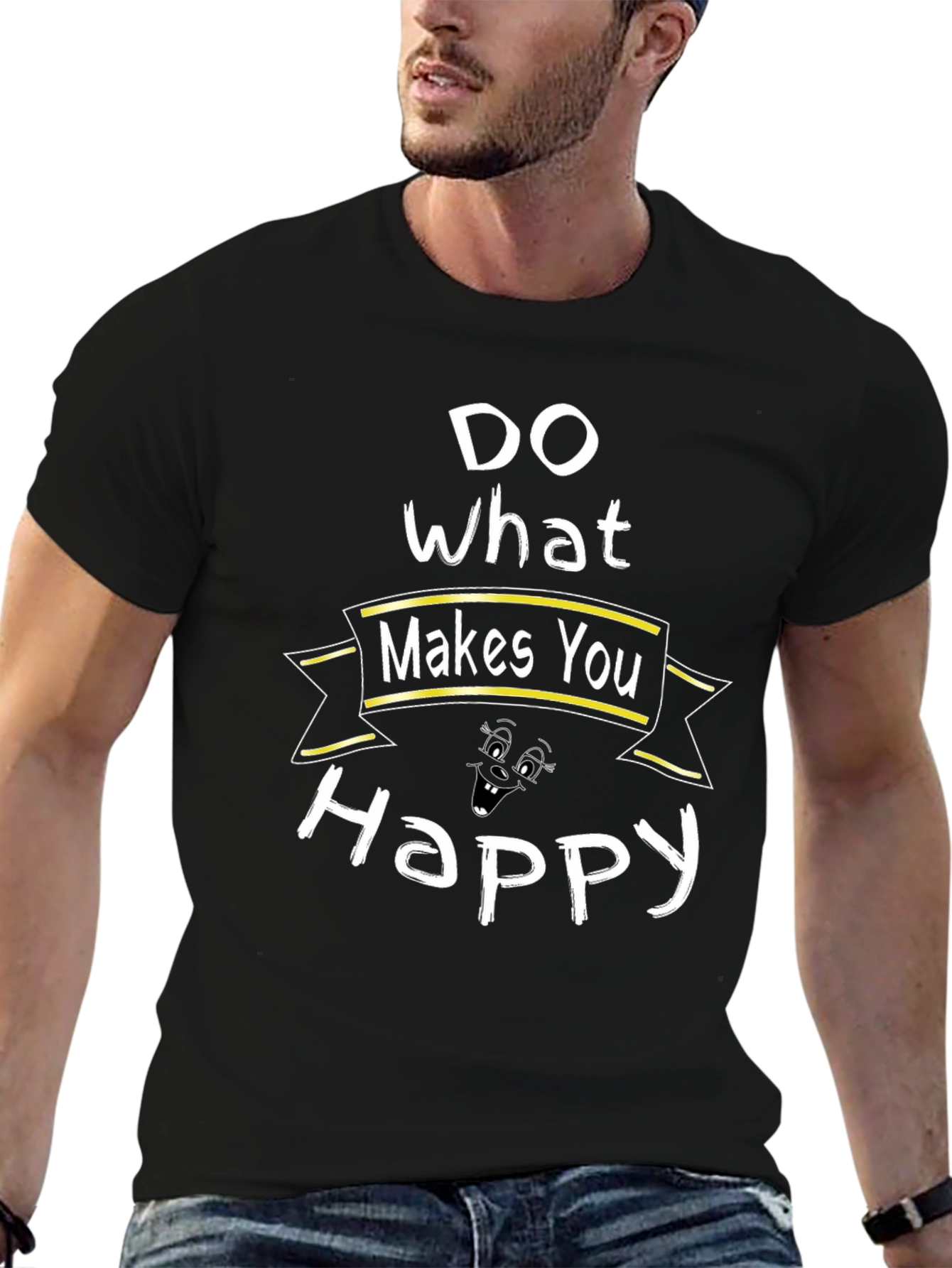 Black Do What Makes You Happy Graphic Tee - Black Cotton Blend view 6