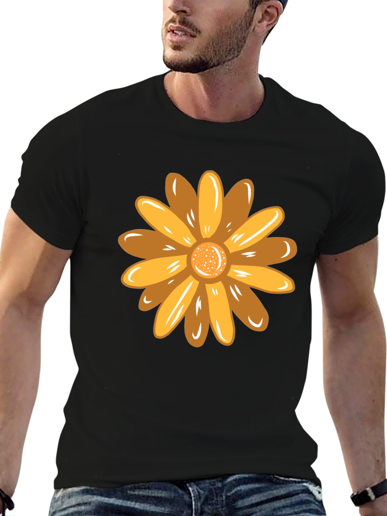 Black Golden Flower Graphic Black T-Shirt view 6