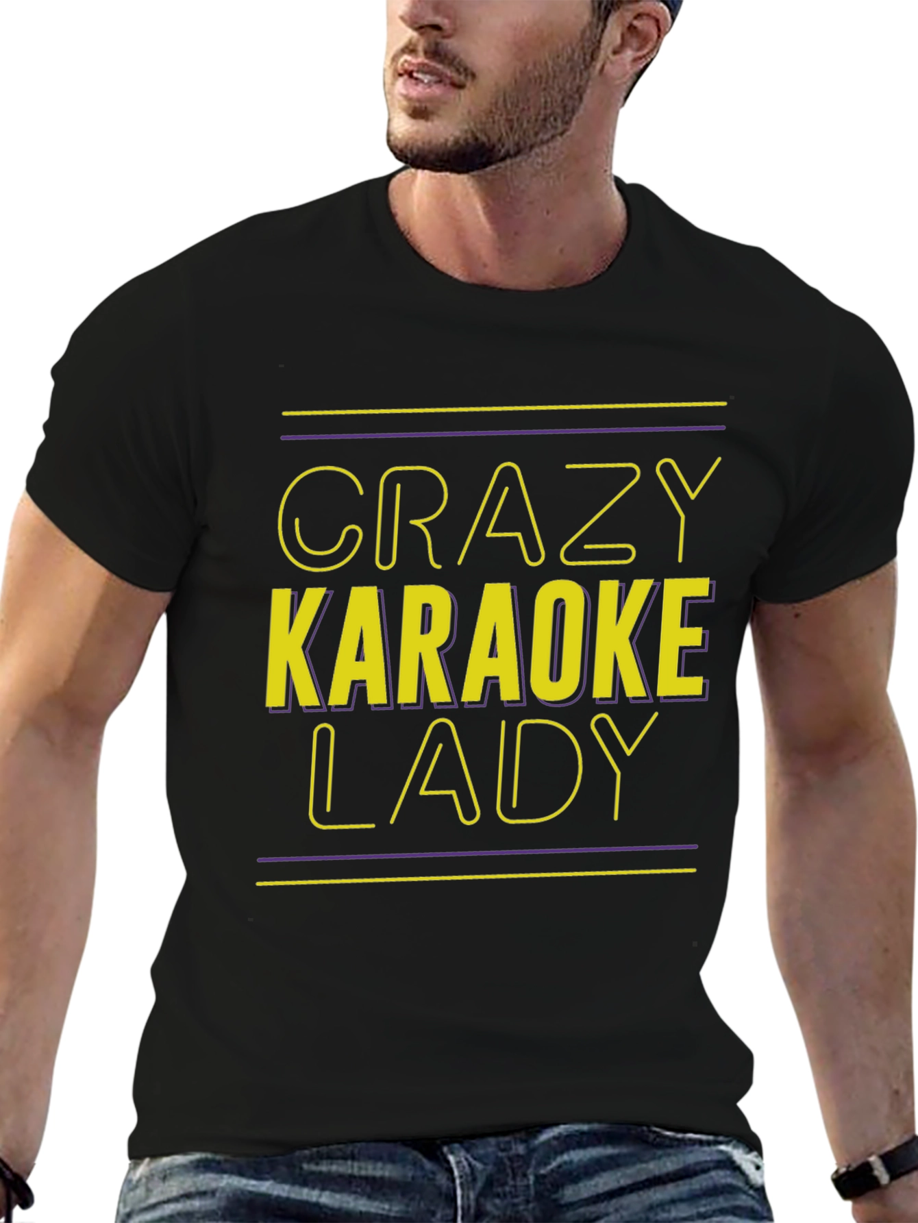 Black Crazy Karaoke Lady Graphic Tee - Unique Design view 6