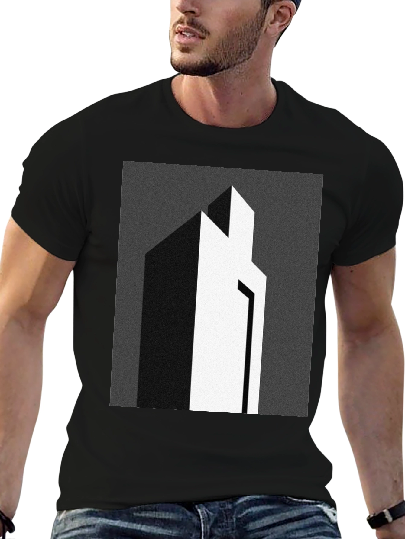 Black Modern Abstract Graphic Print Tee view 6