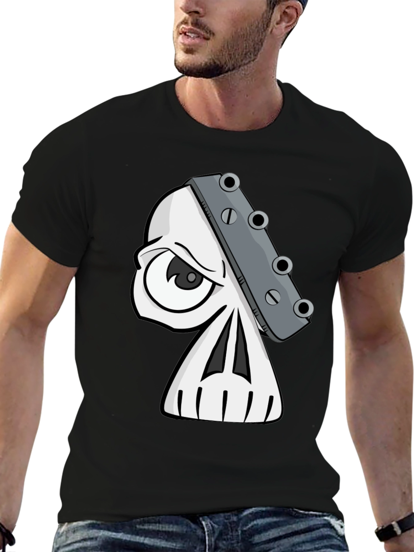 Black Skull Guitar Headstock Graphic T-Shirt view 6