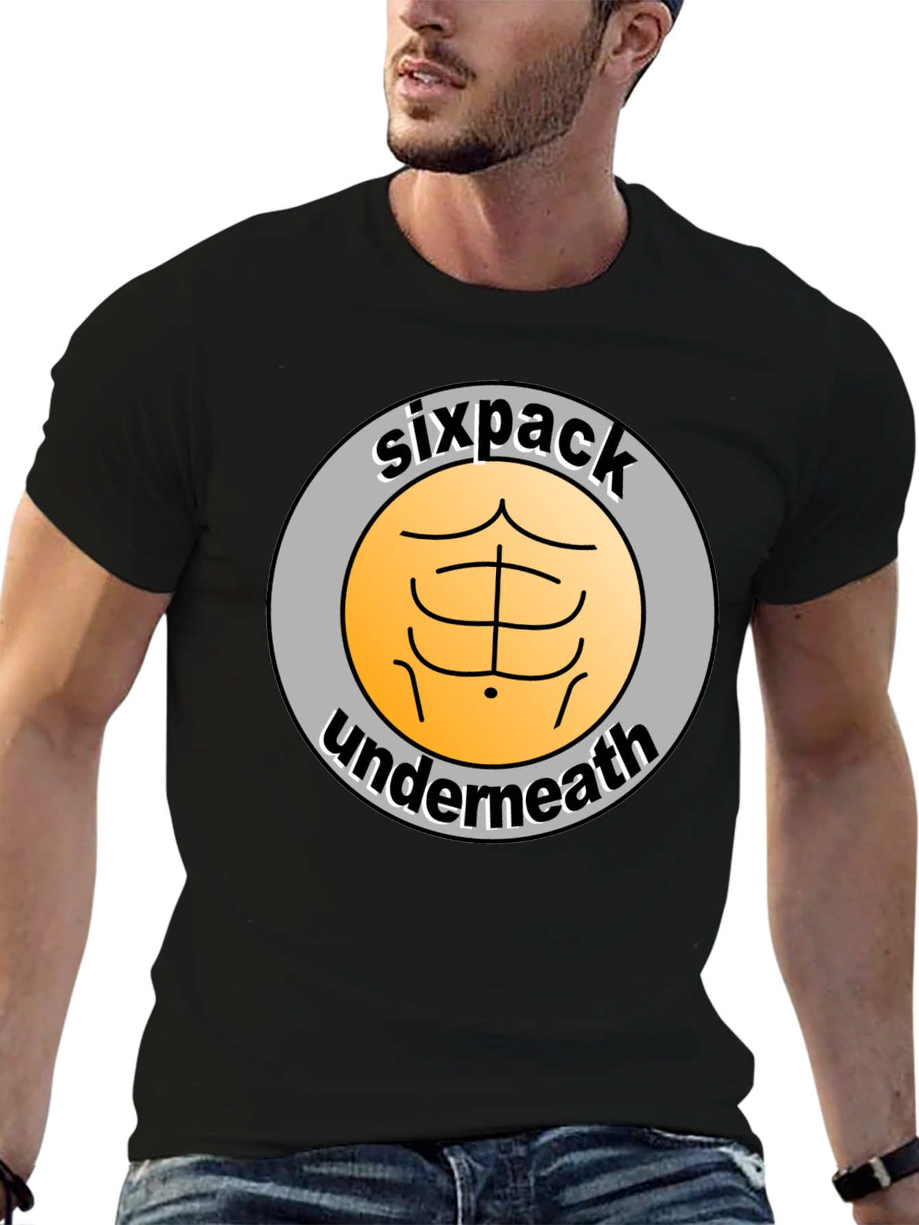Black Sixpack Underneath Funny Graphic T-Shirt view 6