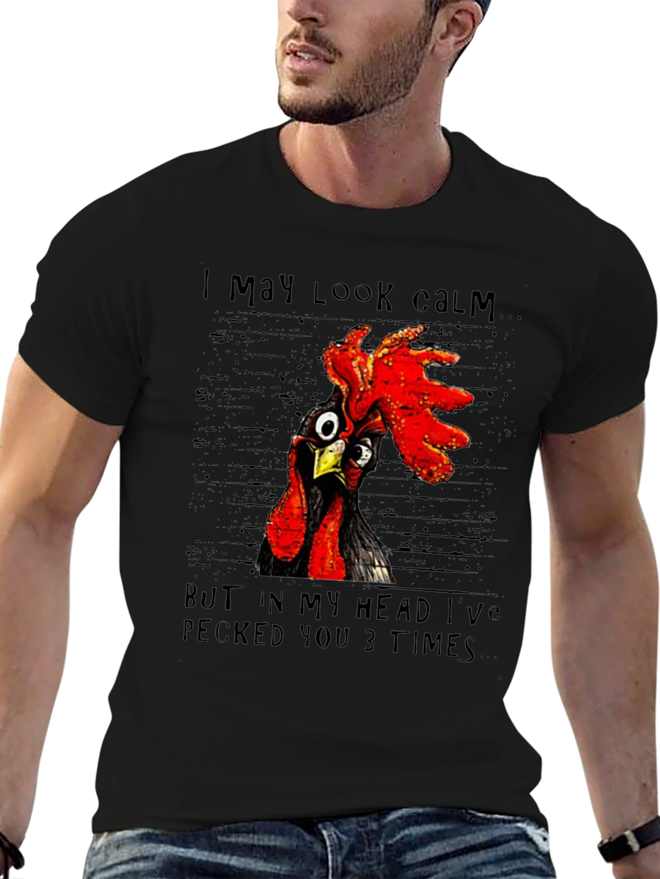 Black Funny Chicken T-Shirt - I May Look Calm view 6
