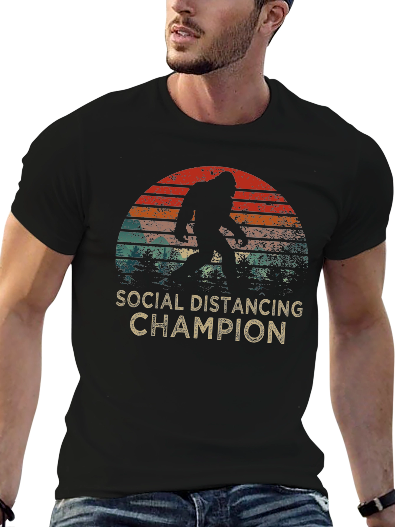 Black Social Distancing Champion Bigfoot T-Shirt view 6