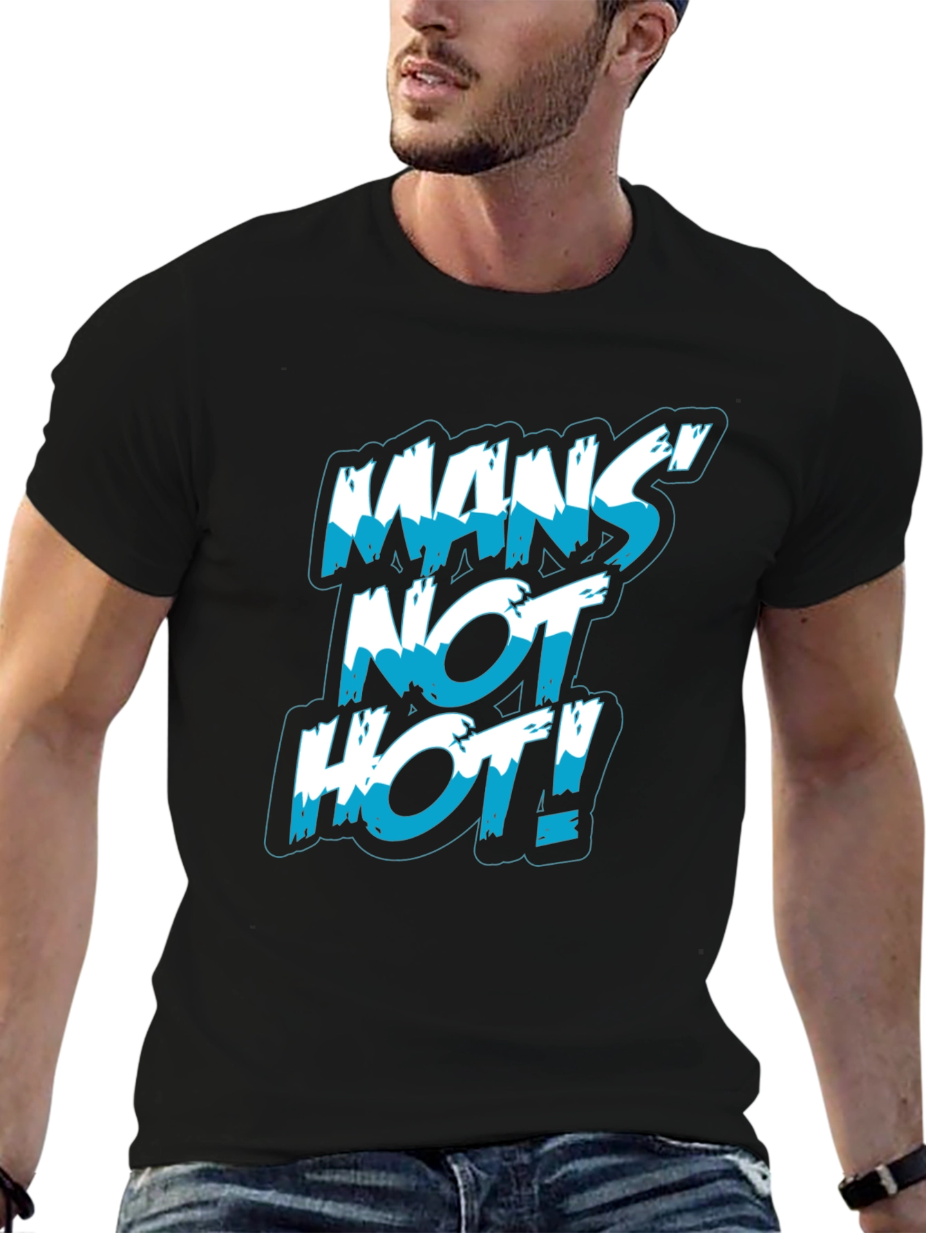 Black Mans Not Hot! Graphic Print Black T-Shirt view 6