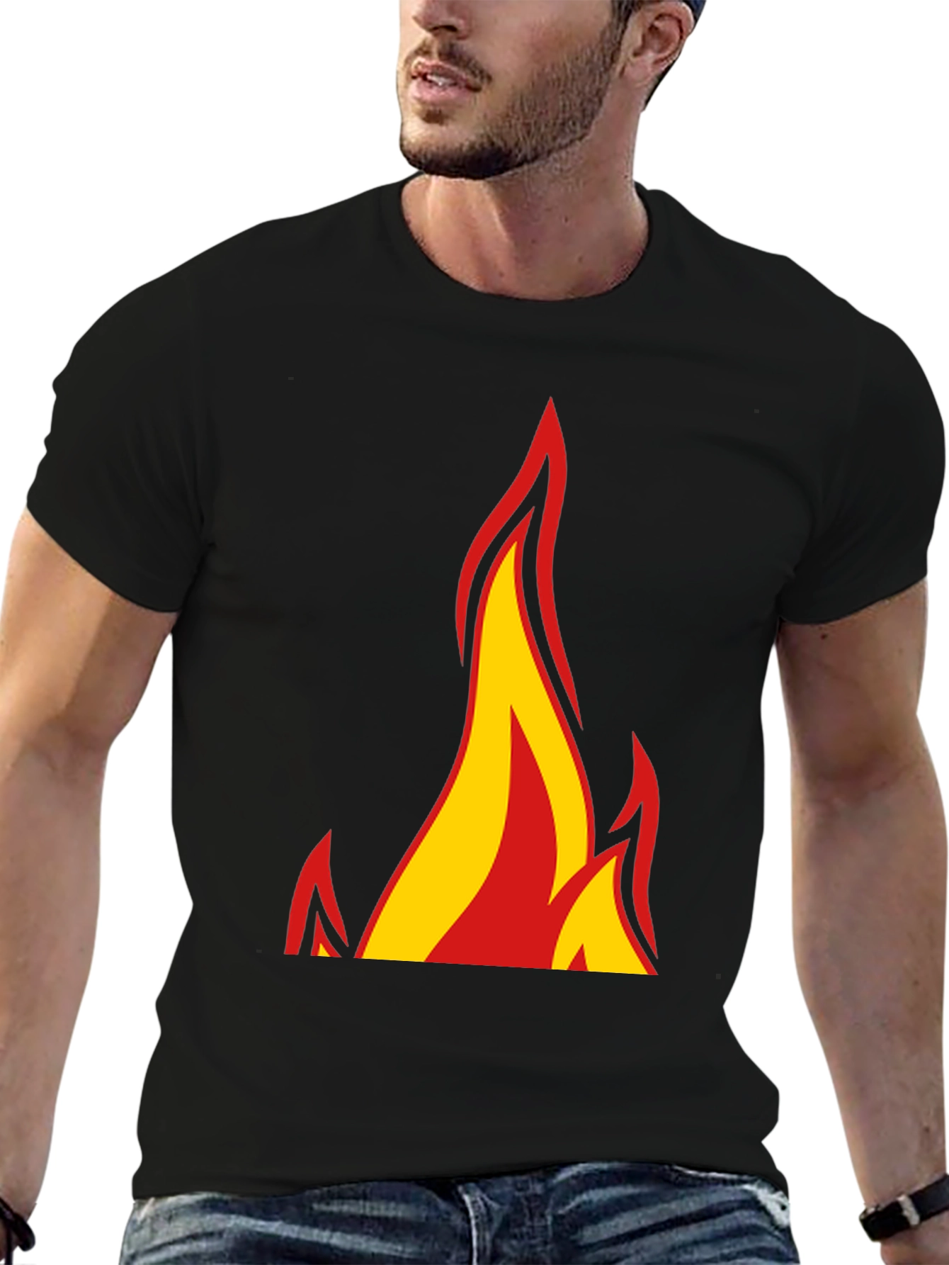 Black Bold Flame Graphic Black T-Shirt view 6