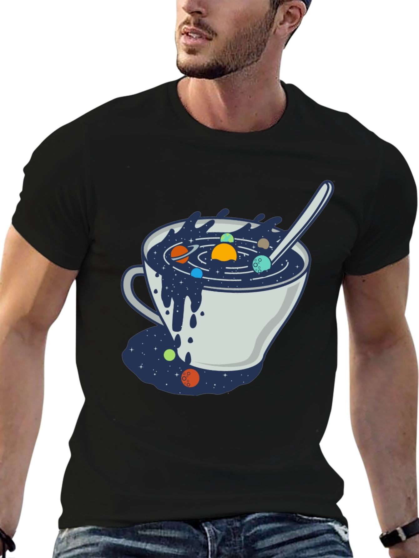 Black Cosmic Soup T-Shirt - Unique Space Design view 6