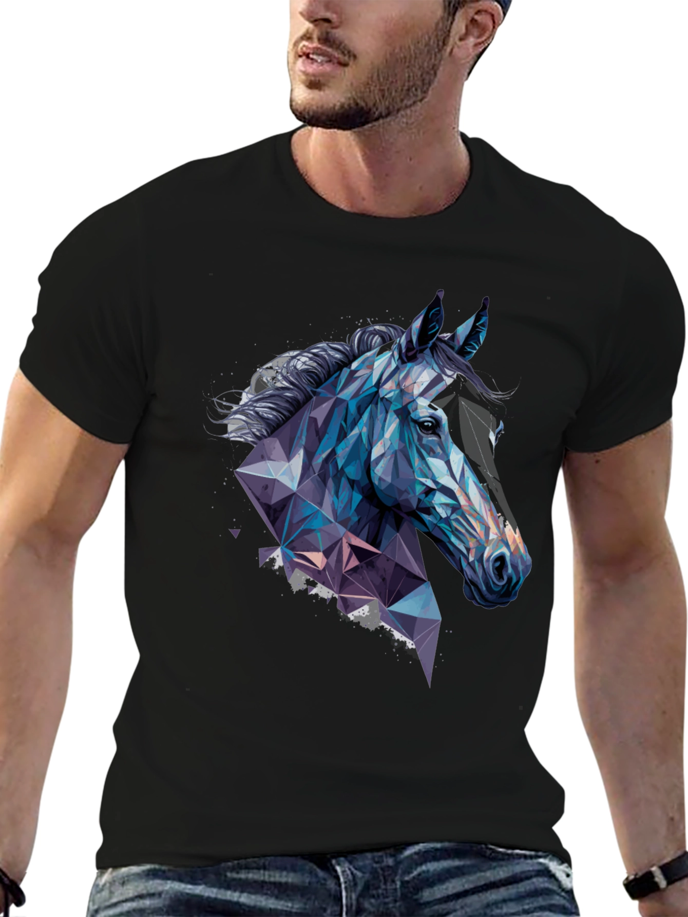 Black Geometric Horse Graphic Tee view 6