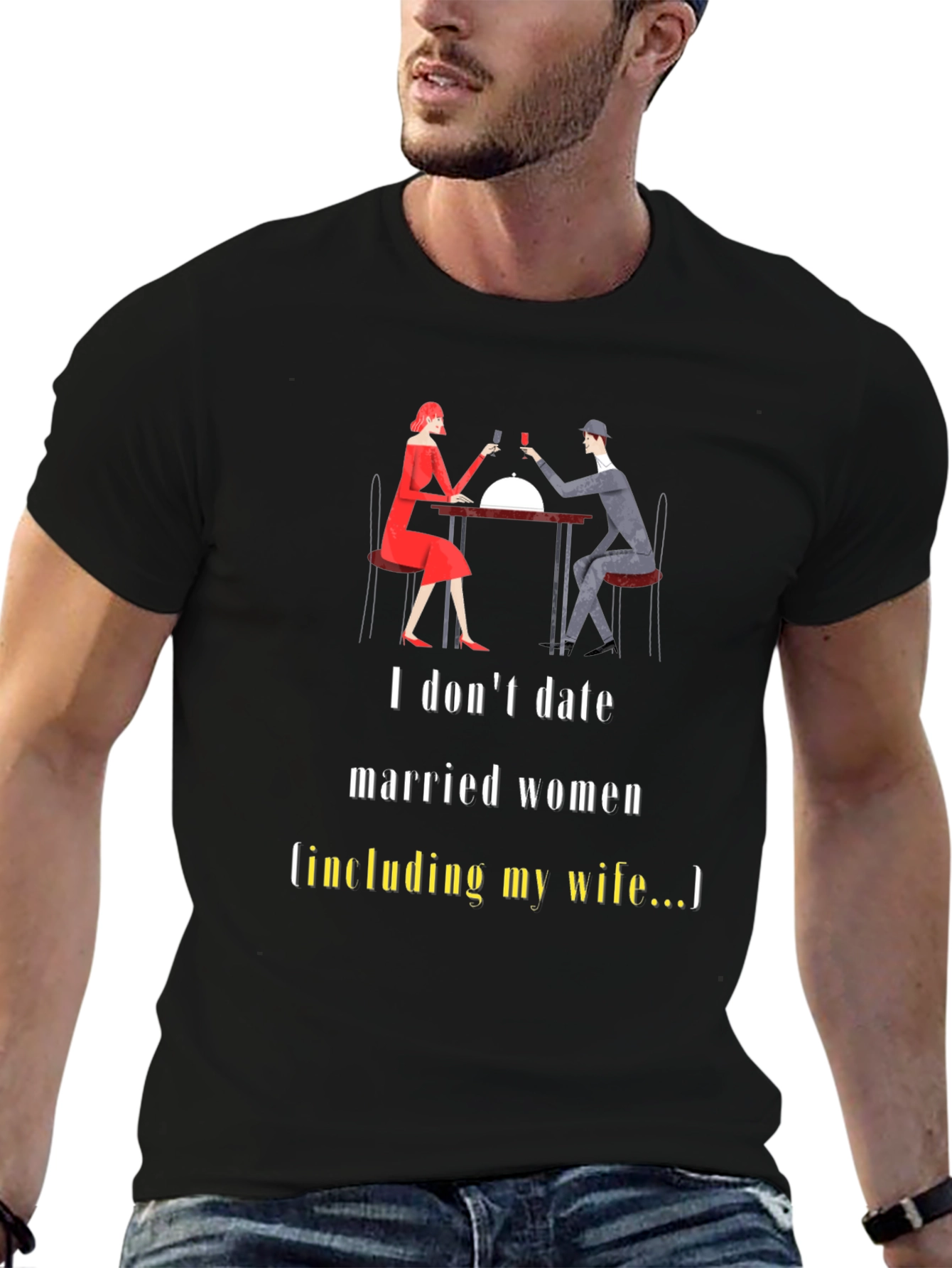 Black Humorous "I Don't Date Married Women" Graphic Tee view 6