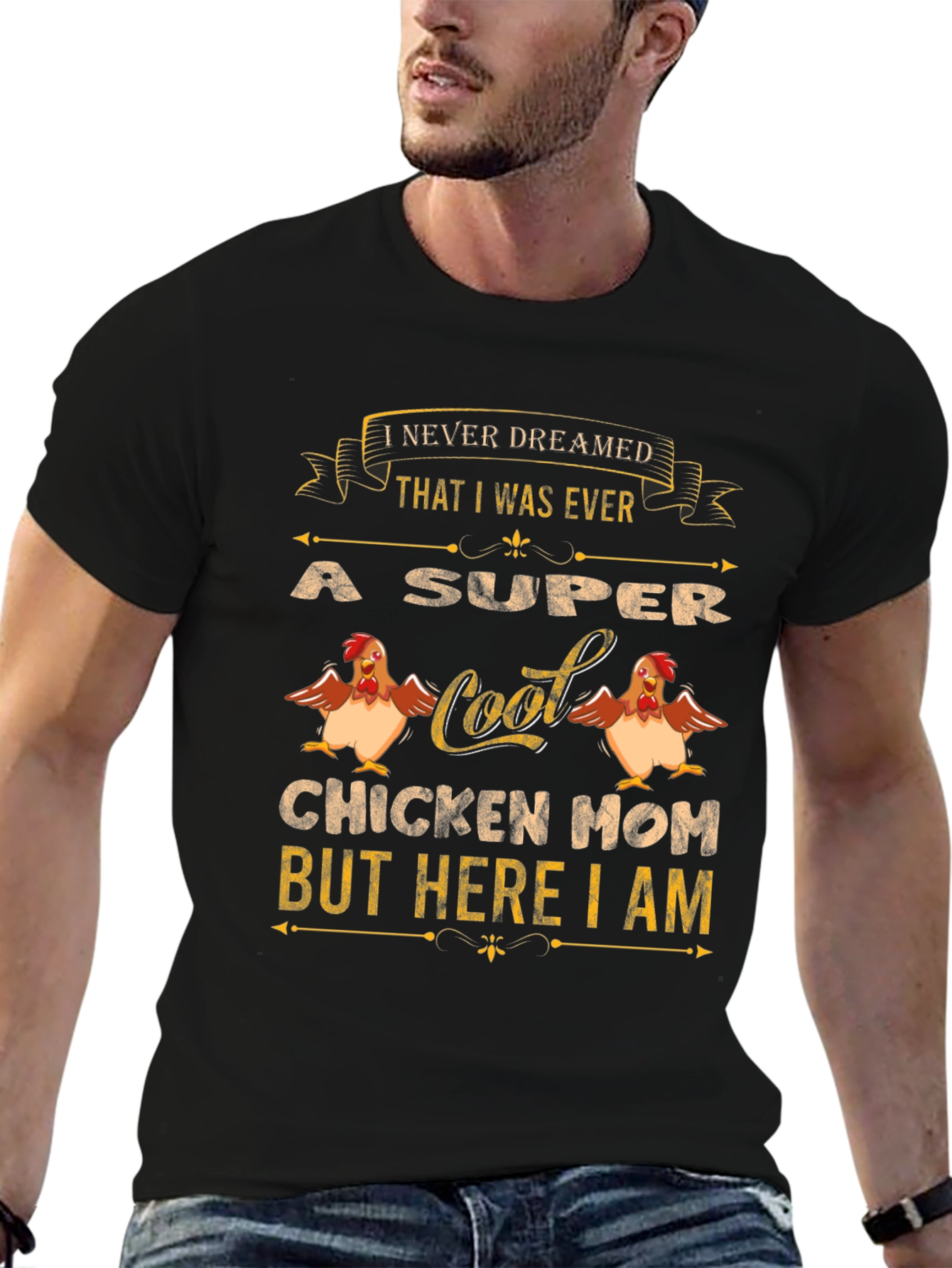 Black Super Cool Chicken Mom T-Shirt - Novelty Tee view 6