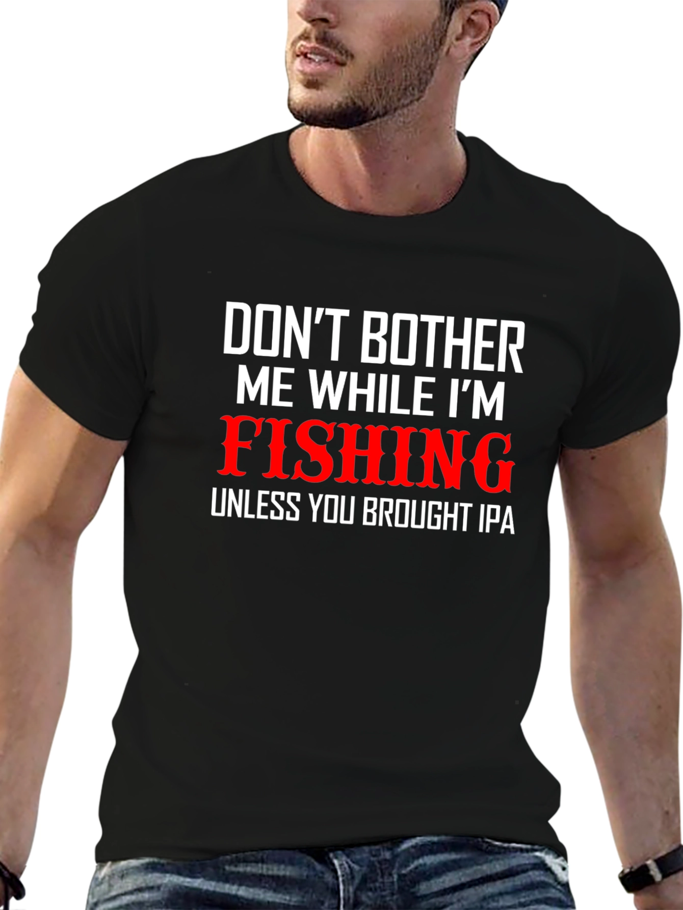 Black Fishing & IPA Graphic Tee - Black Cotton Blend T-Shirt view 6