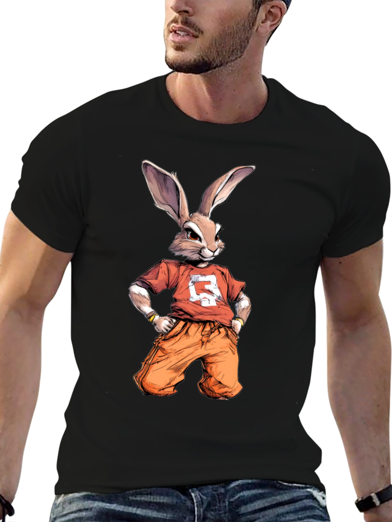 Black Cool Rabbit Graphic T-Shirt - Urban Streetwear Style view 6
