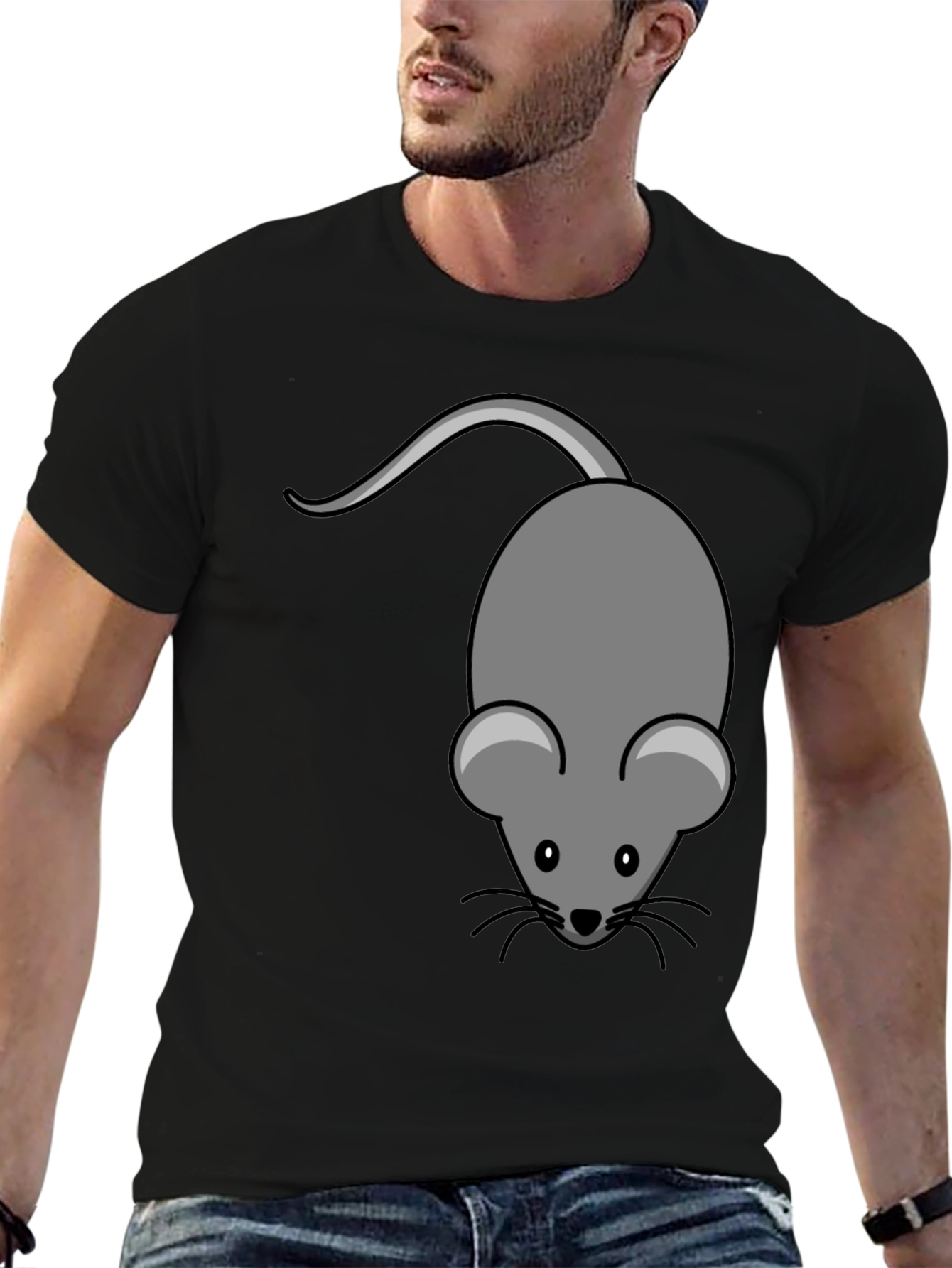Black Cute Mouse Graphic Tee - Unisex Black T-Shirt view 6