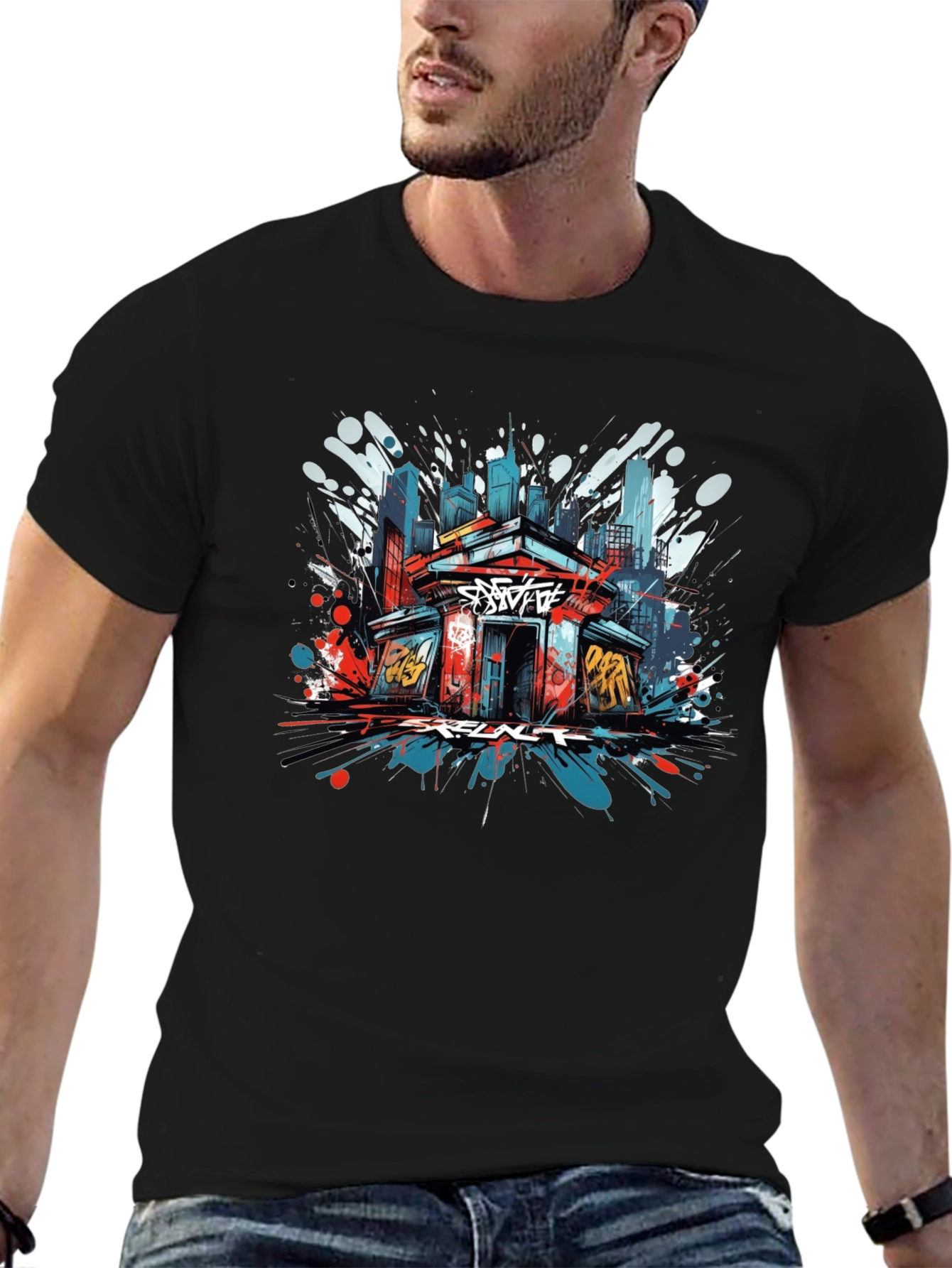 Black Urban Graffiti Art T-Shirt view 6