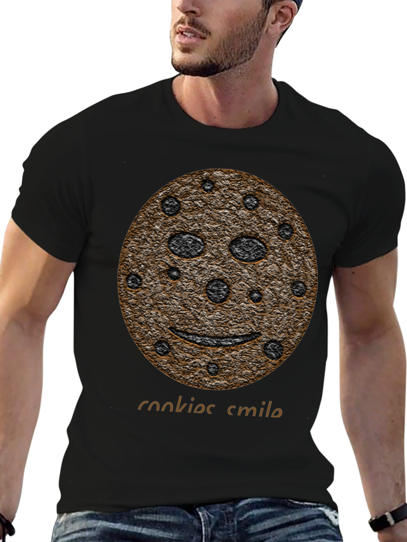 Black Cookie Smile Graphic Black T-Shirt view 6