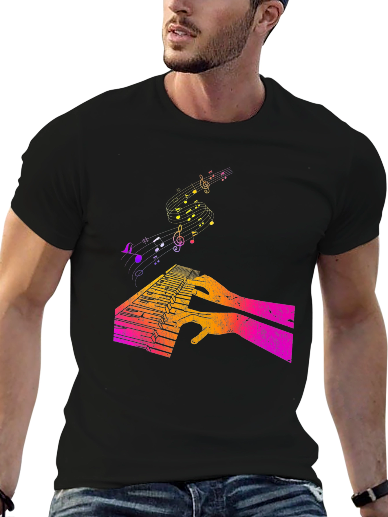 Black Piano Keys & Music Notes Graphic T-Shirt view 6