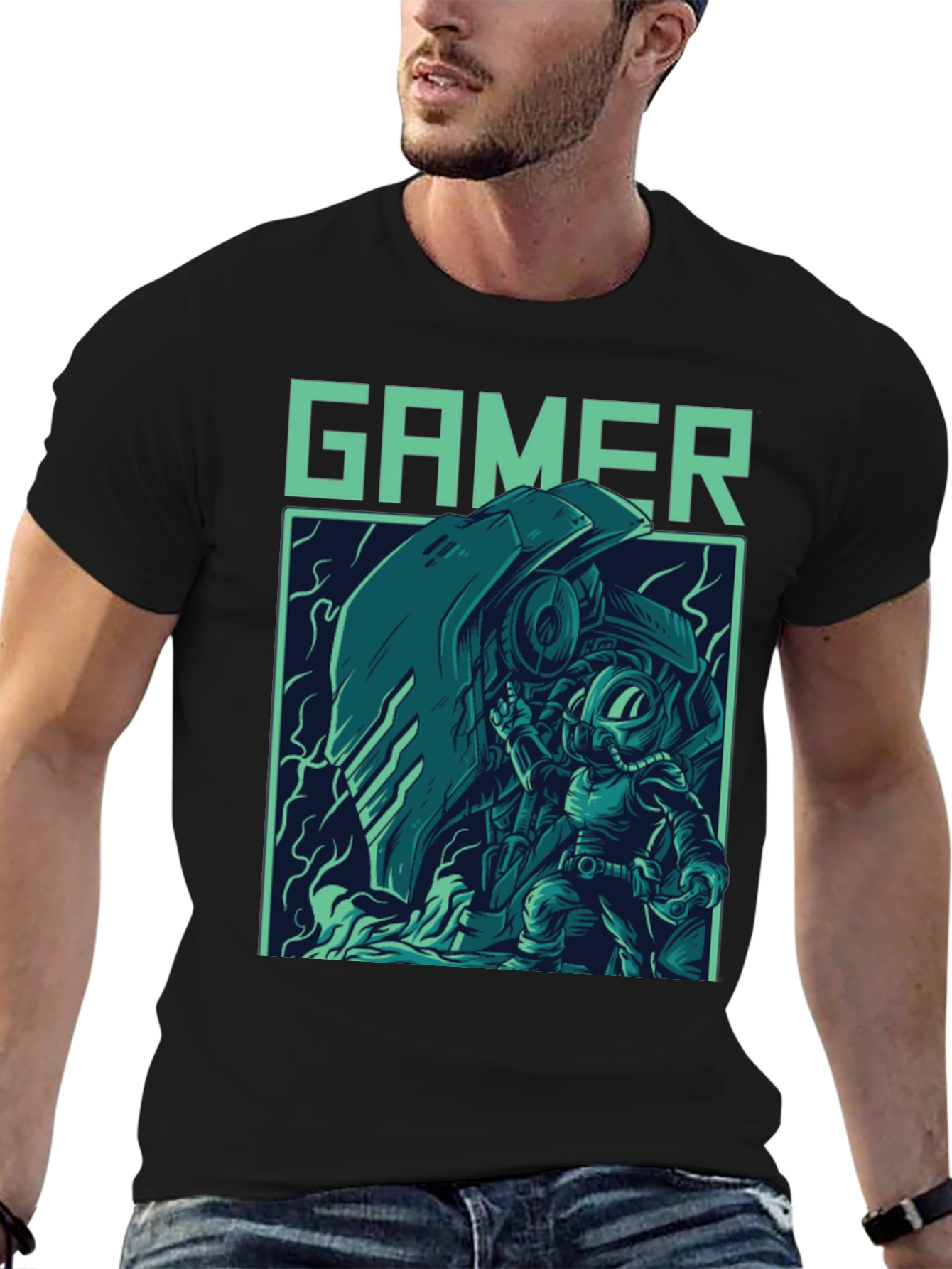 Black Gamer Graphic T-Shirt - Cool Retro Style view 6