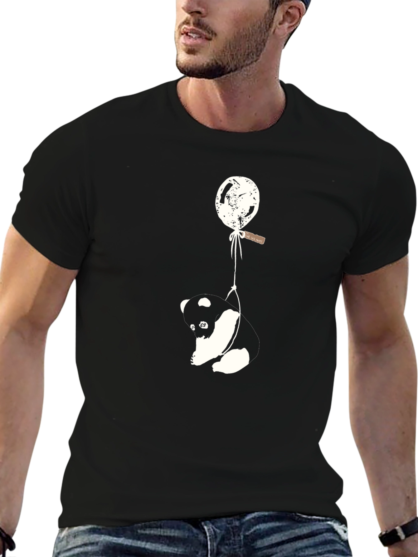 Black Panda Balloon Graphic Tee - Relaxed Fit Black T-Shirt view 6