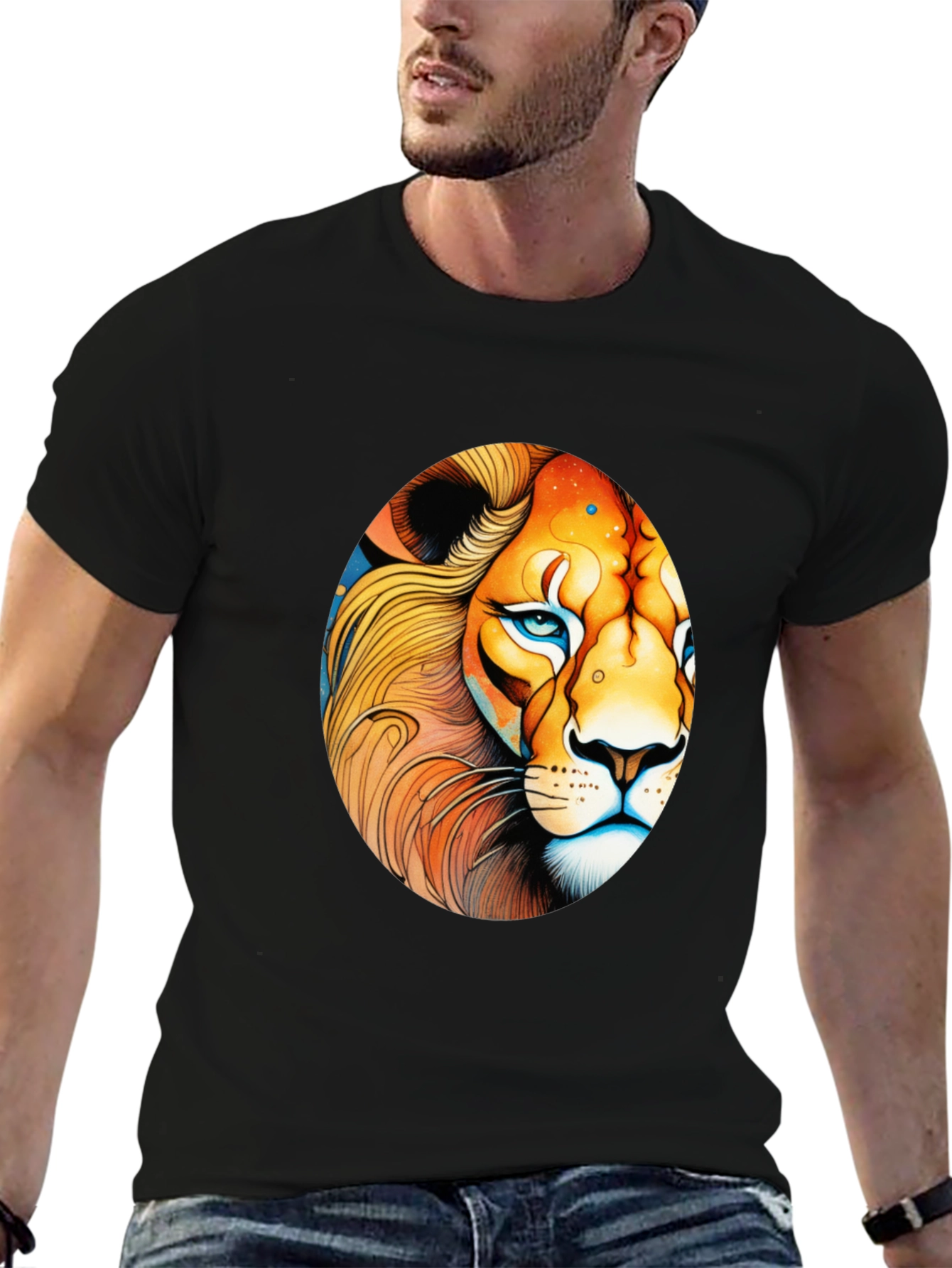 Black Lion Graphic Black T-Shirt view 6