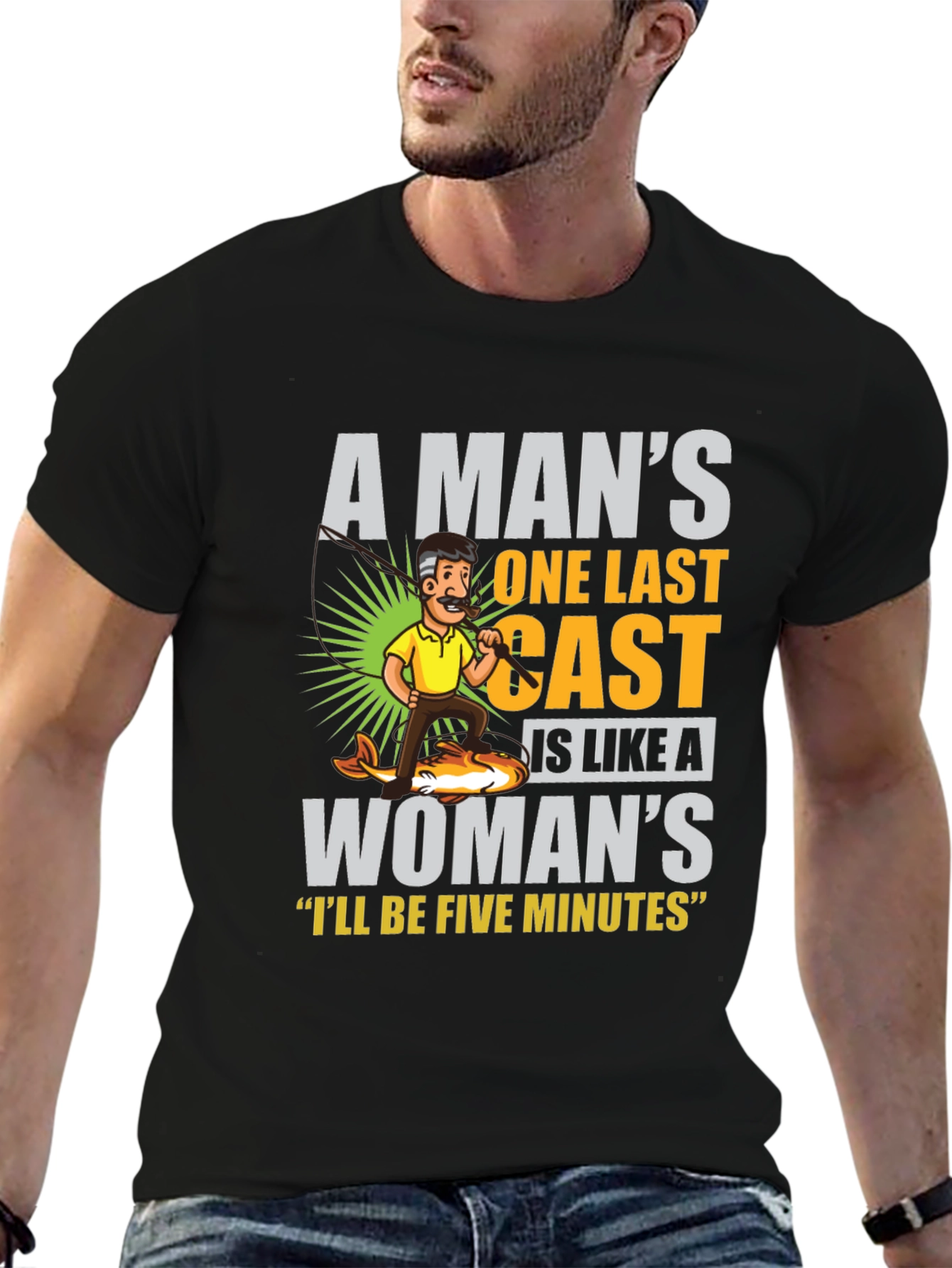 Black Funny Fishing T-Shirt: A Man's One Last Cast view 6