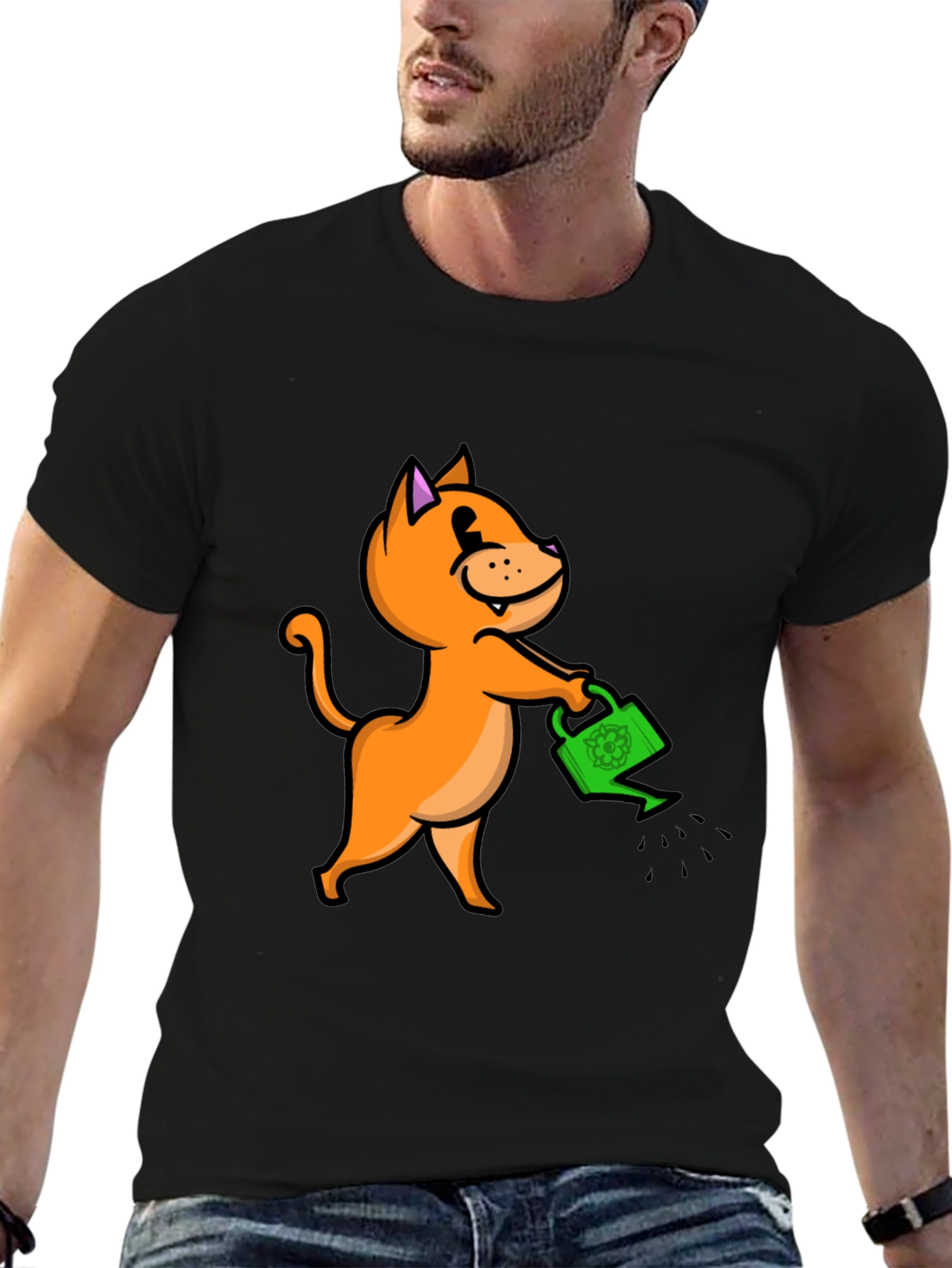 Black Cat with Watering Can T-Shirt view 6