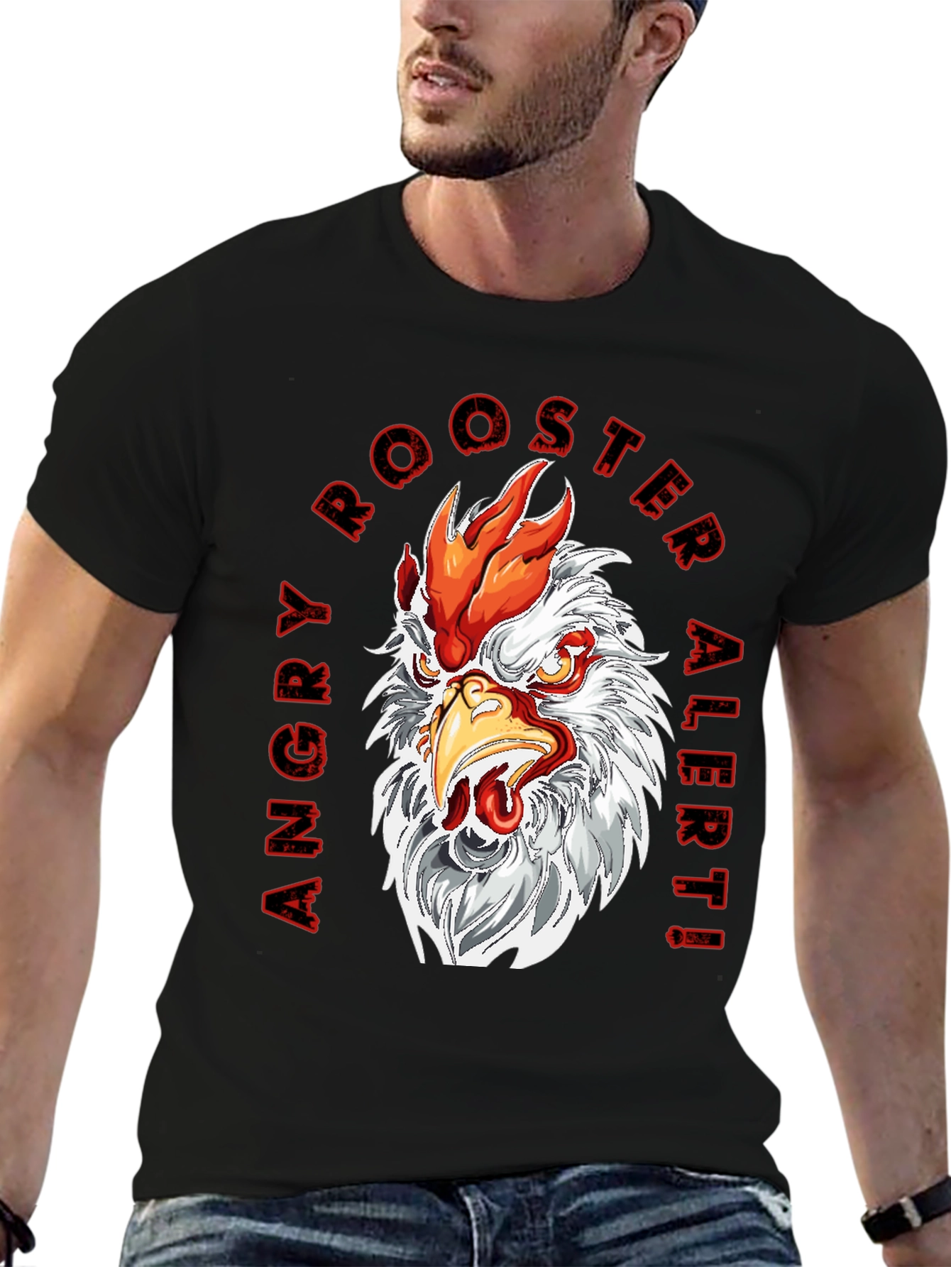 Black Angry Rooster Graphic Tee - Bold Design view 6