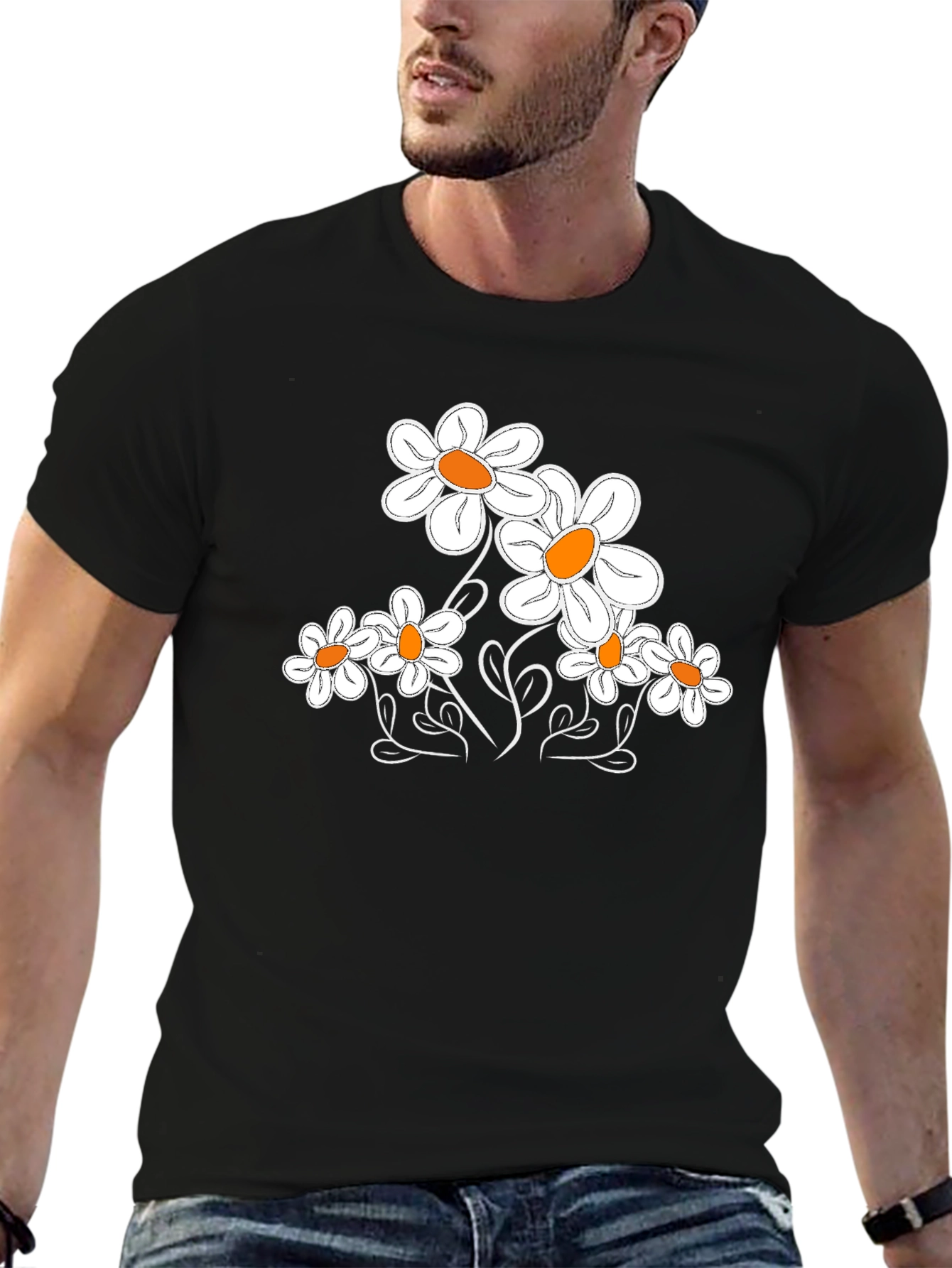 Black Daisy Graphic T-Shirt - Classic Black Tee view 6