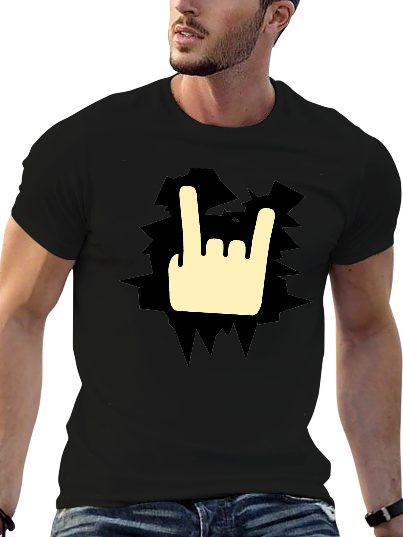 Black Rock On Graphic Tee - Black Cotton T-Shirt view 6