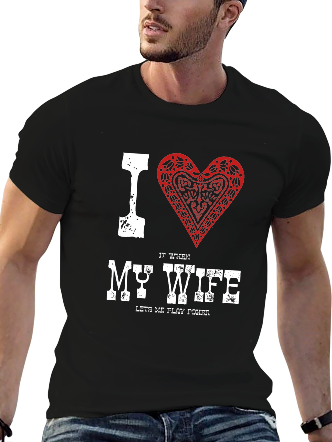 Black I Heart My Wife Poker T-Shirt view 6