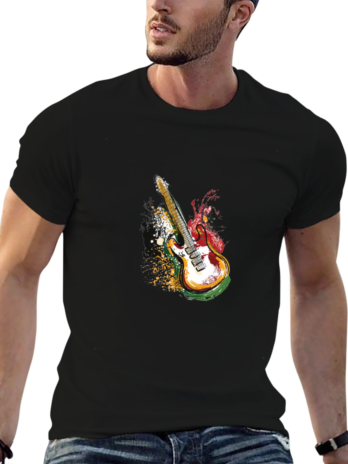 Black Electric Guitar Graphic T-Shirt - Black view 6