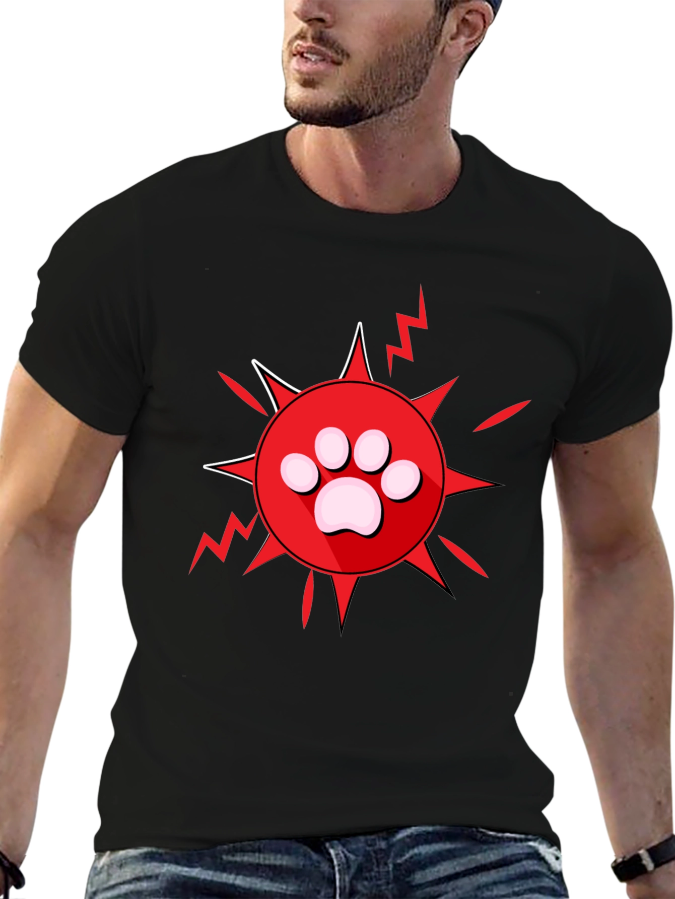 Black Paw Print Burst Graphic Tee - Black view 6