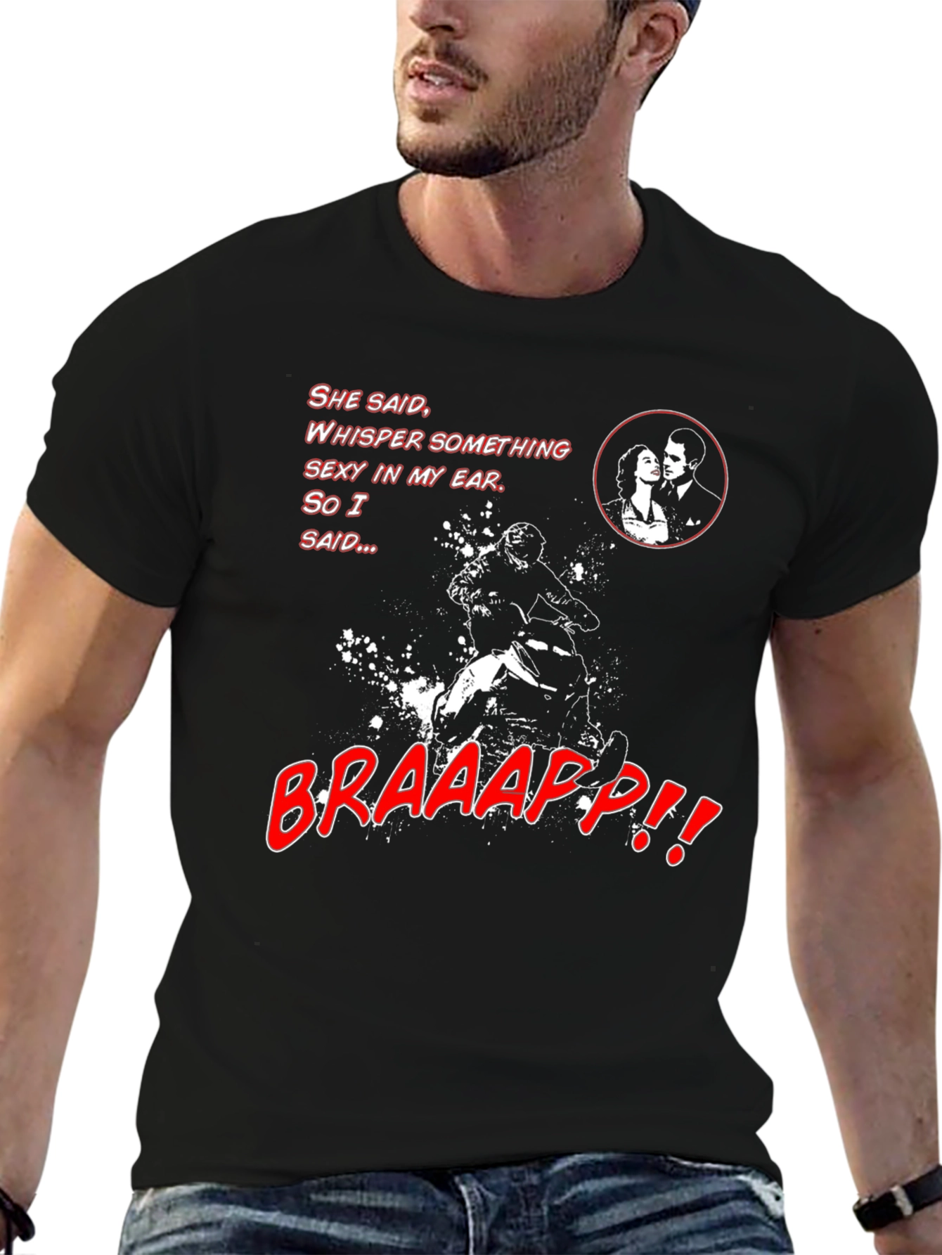 Black Funny Motorcycle T-Shirt - "Braaap" Humor Tee view 6