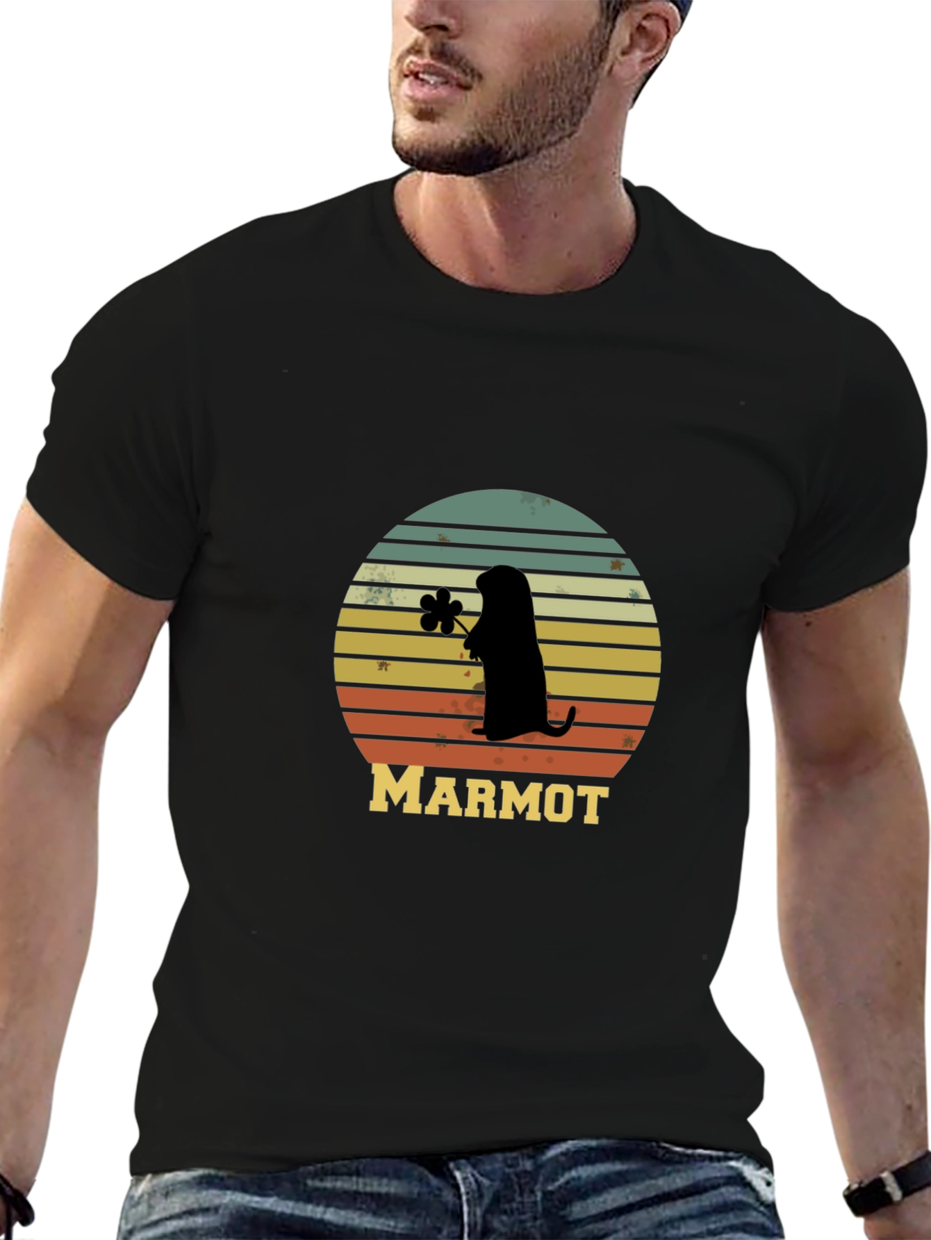 Black Retro Marmot Silhouette T-Shirt view 6