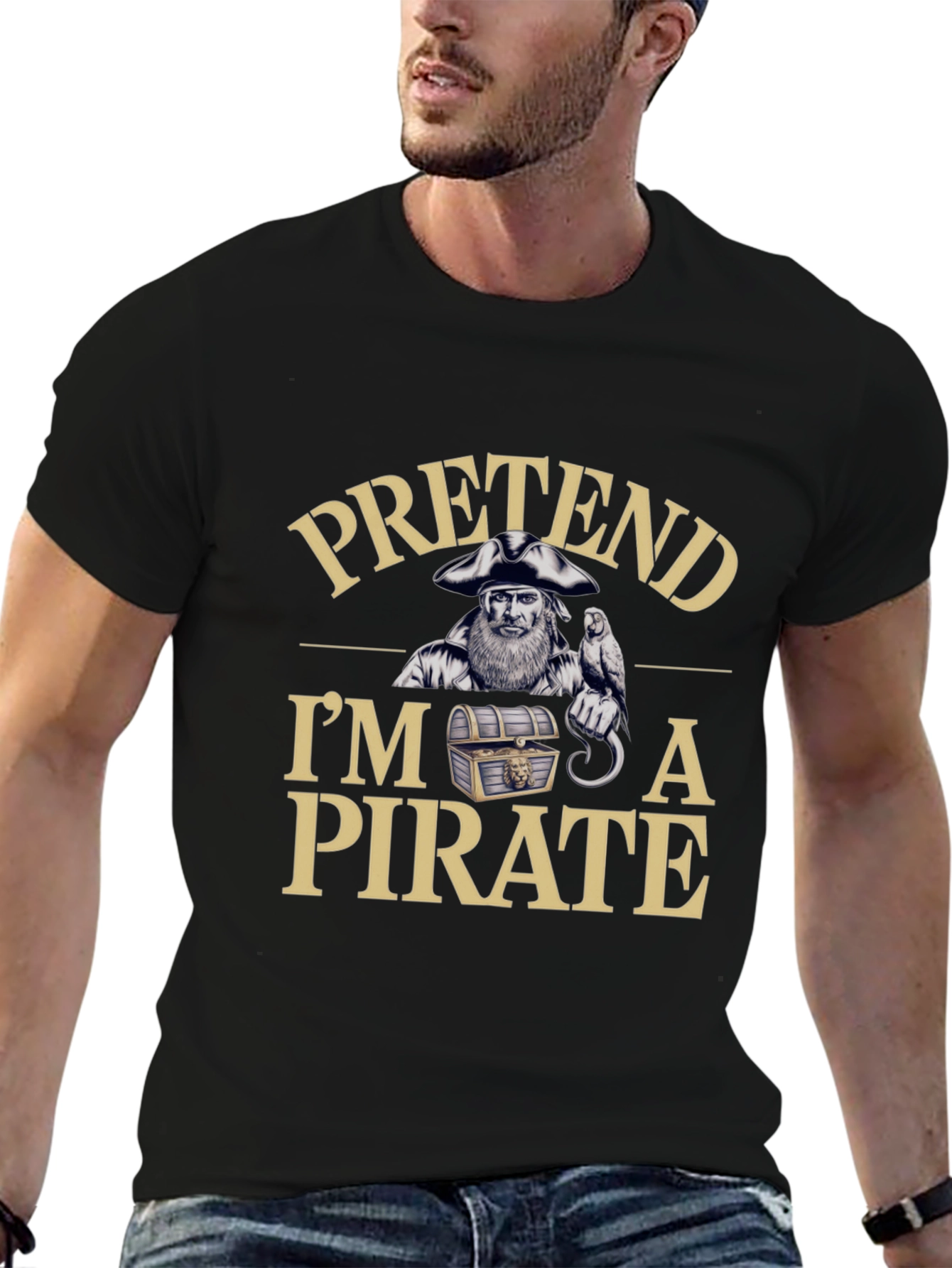 Black Funny Pretend I'm A Pirate Graphic Tee view 6